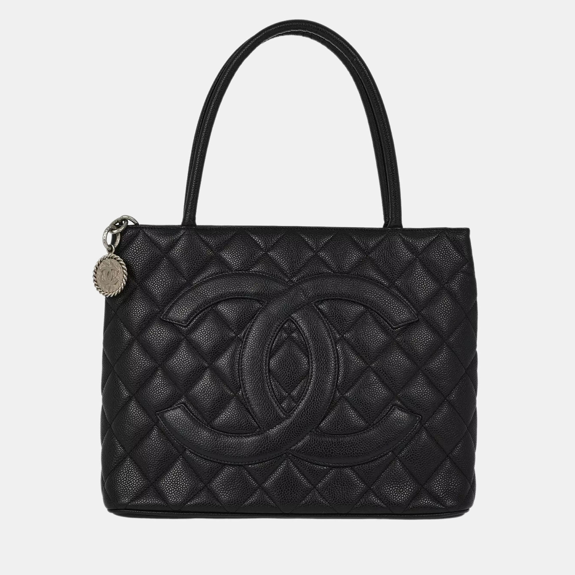 

Chanel Black Calfskin Medallion Tote Handbag