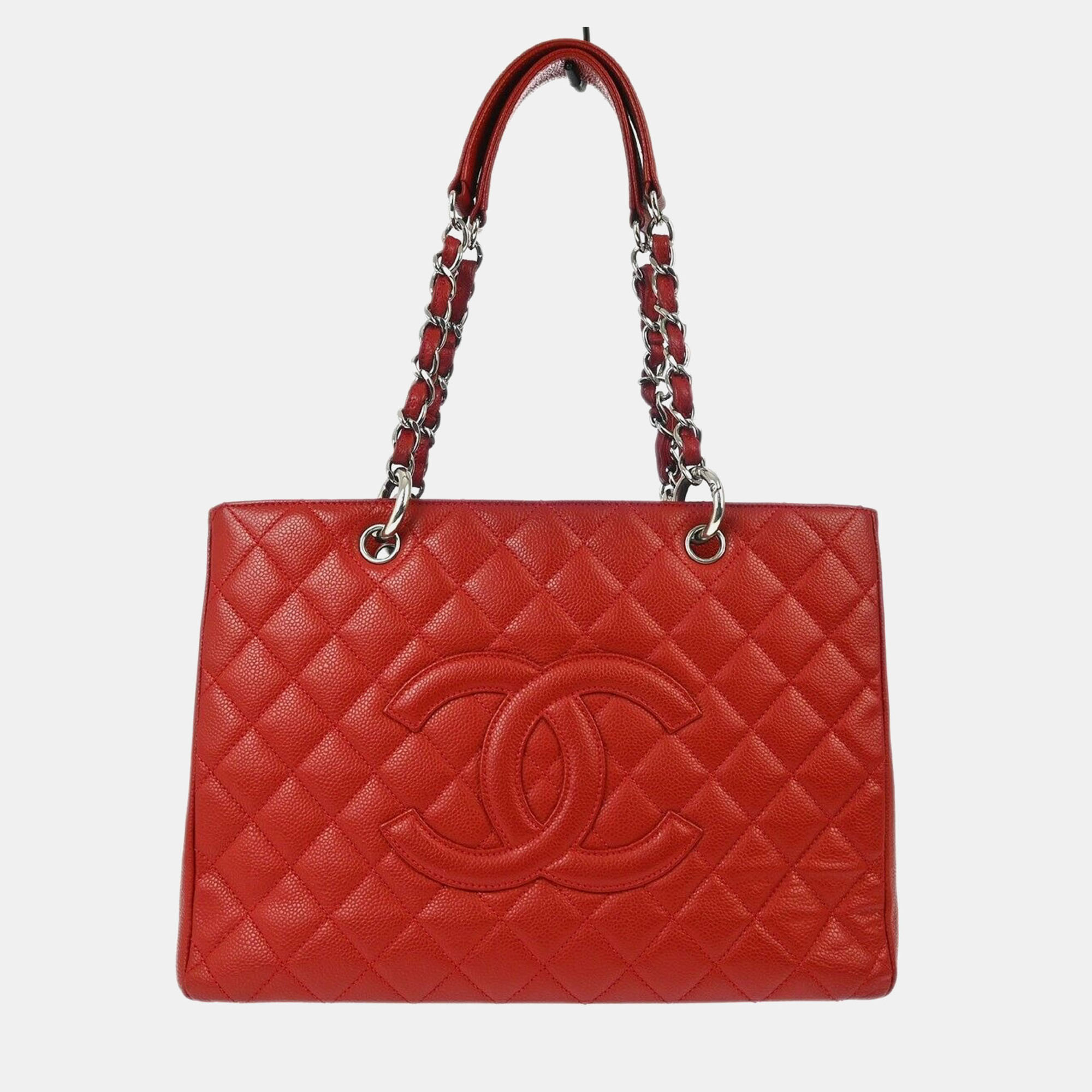 

Chanel Red Calfskin Grand Shopping Tote Gst Chain Handbag