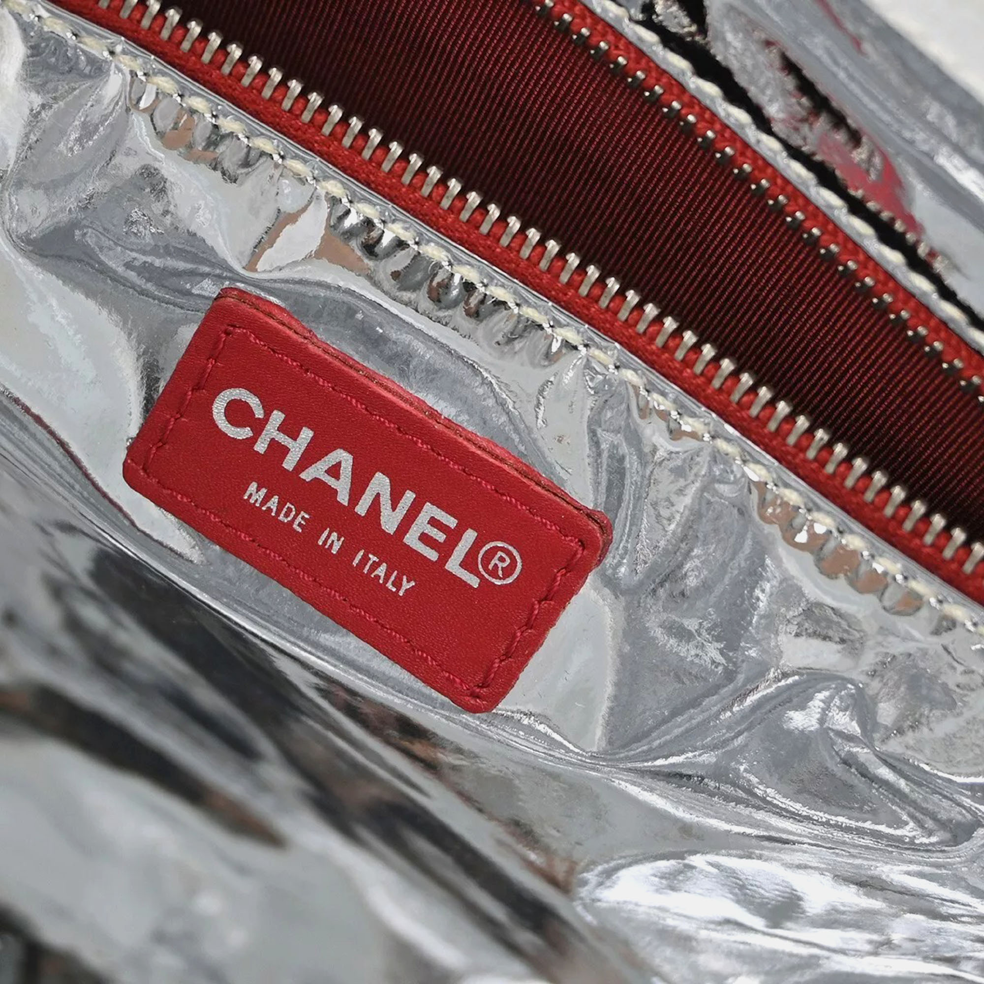 Chanel Navy Silver Canvas No.5 Choco Bar Tote Handbag 