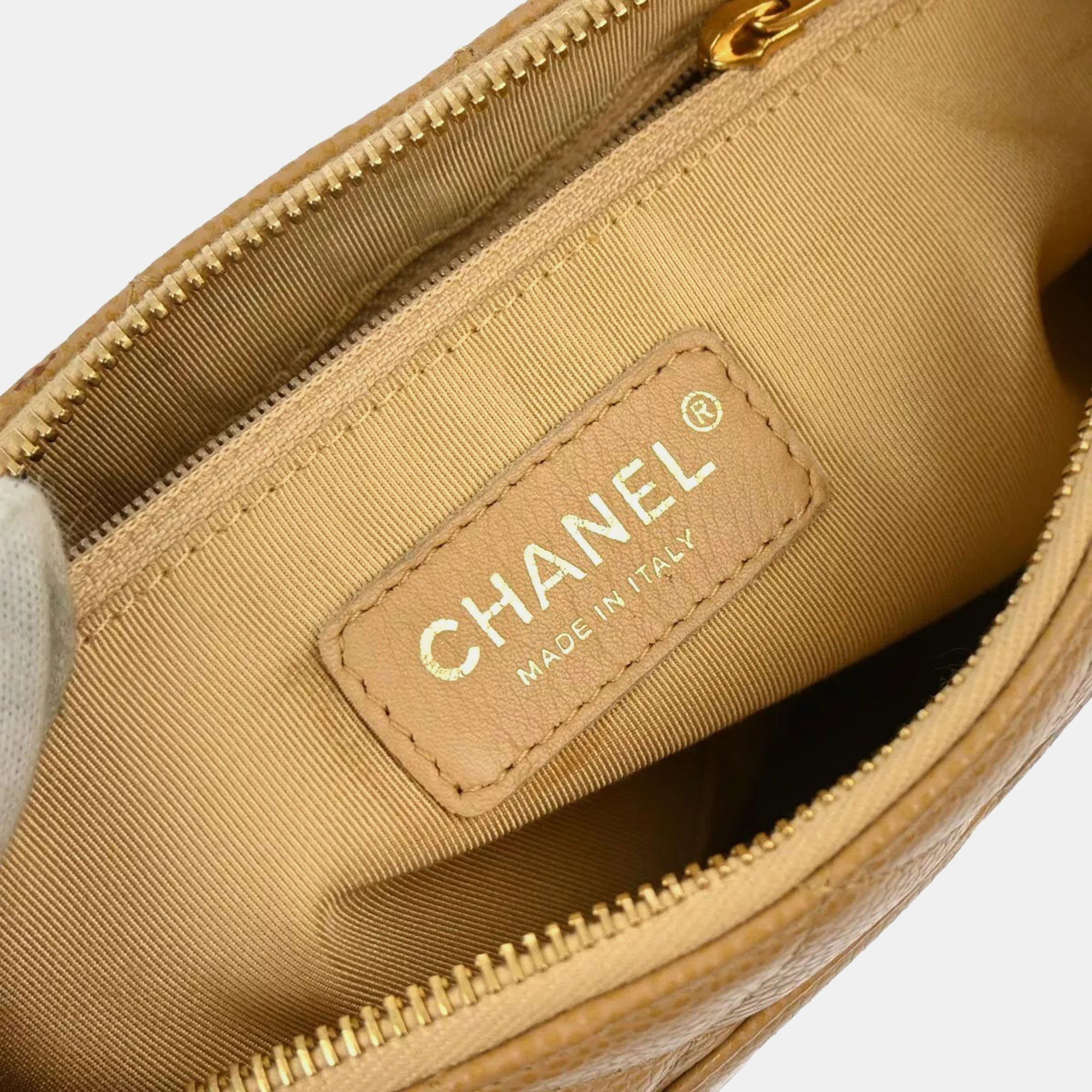 Chanel Beige Calfskin Chain Shoulder Bag 