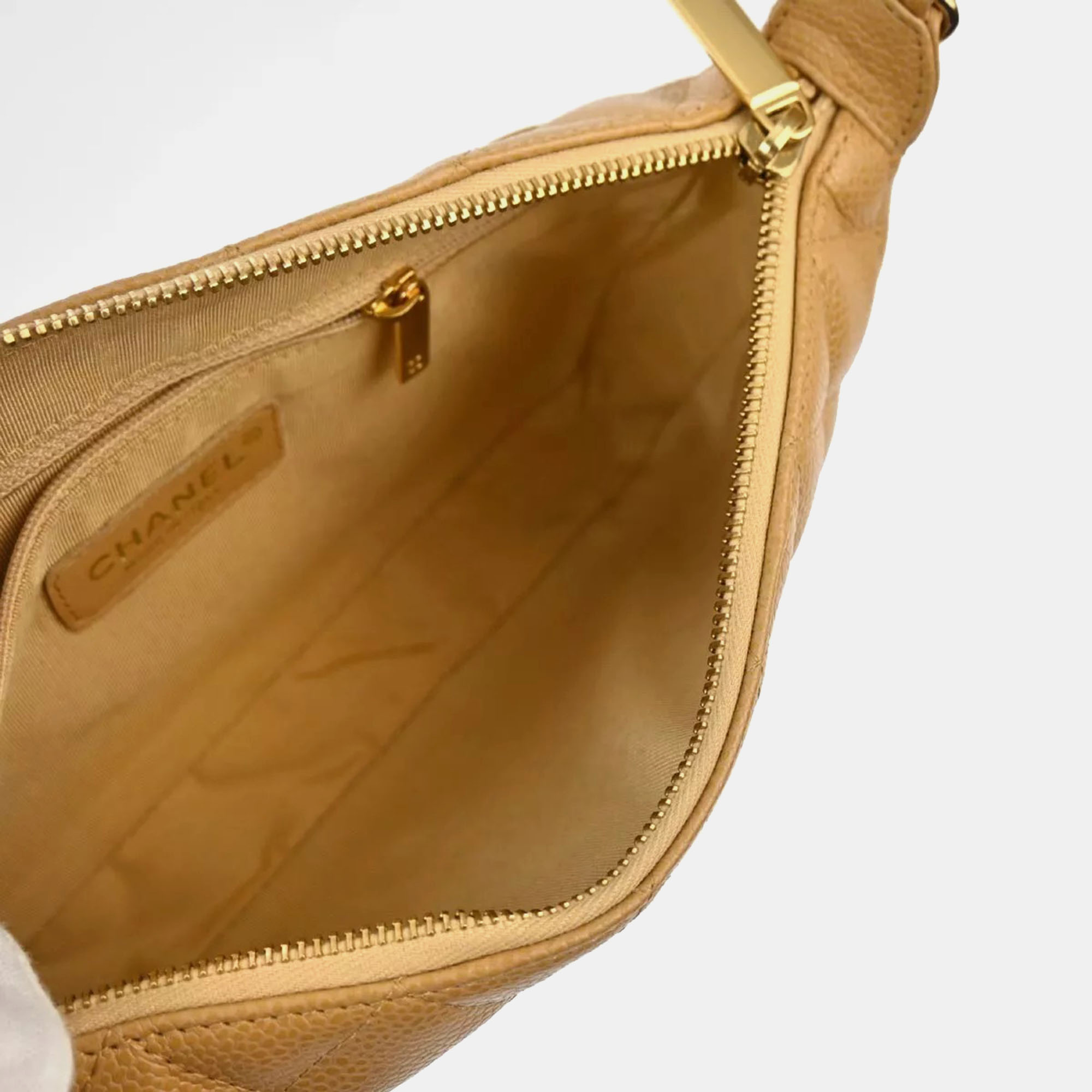 Chanel Beige Calfskin Chain Shoulder Bag 