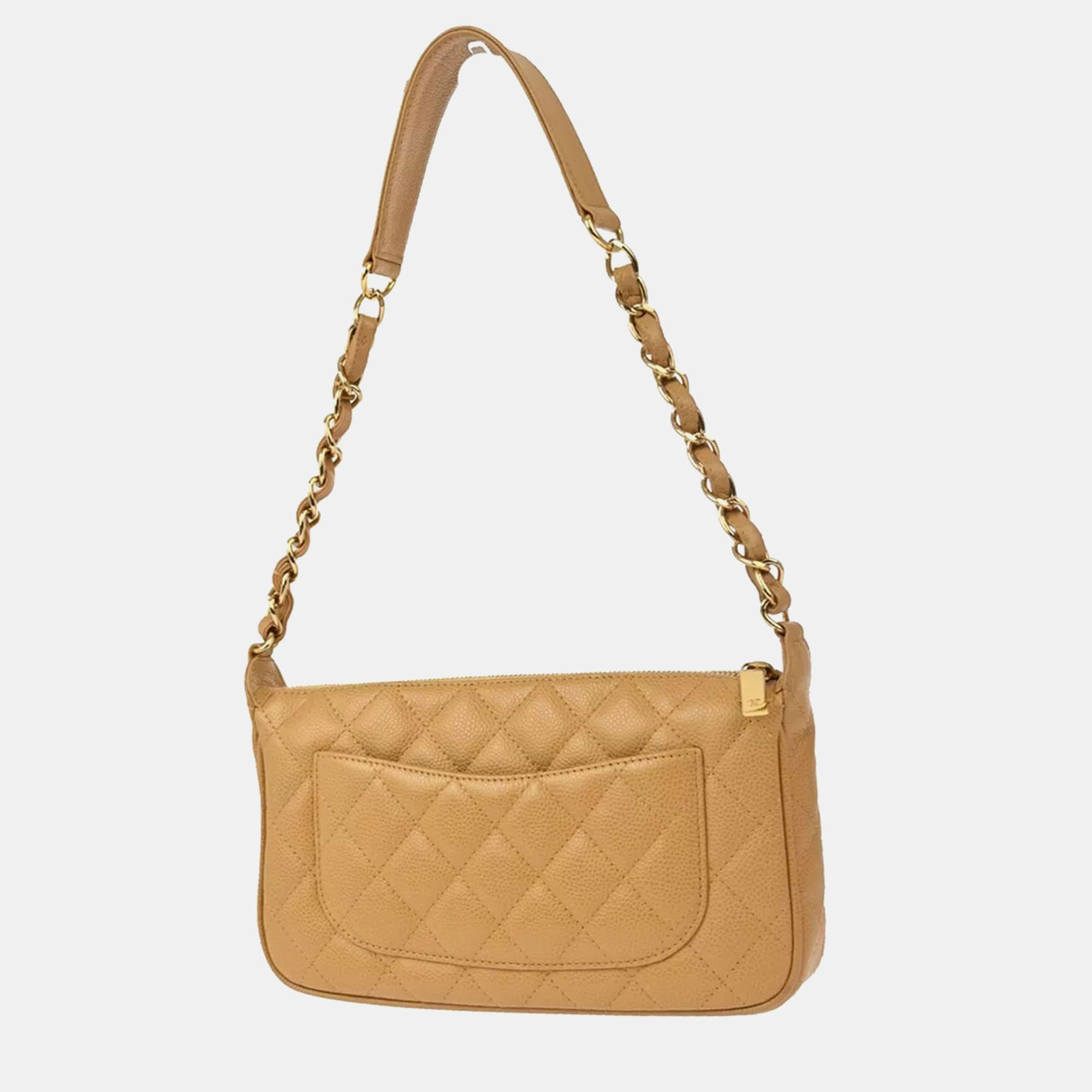 Chanel Beige Calfskin Chain Shoulder Bag 