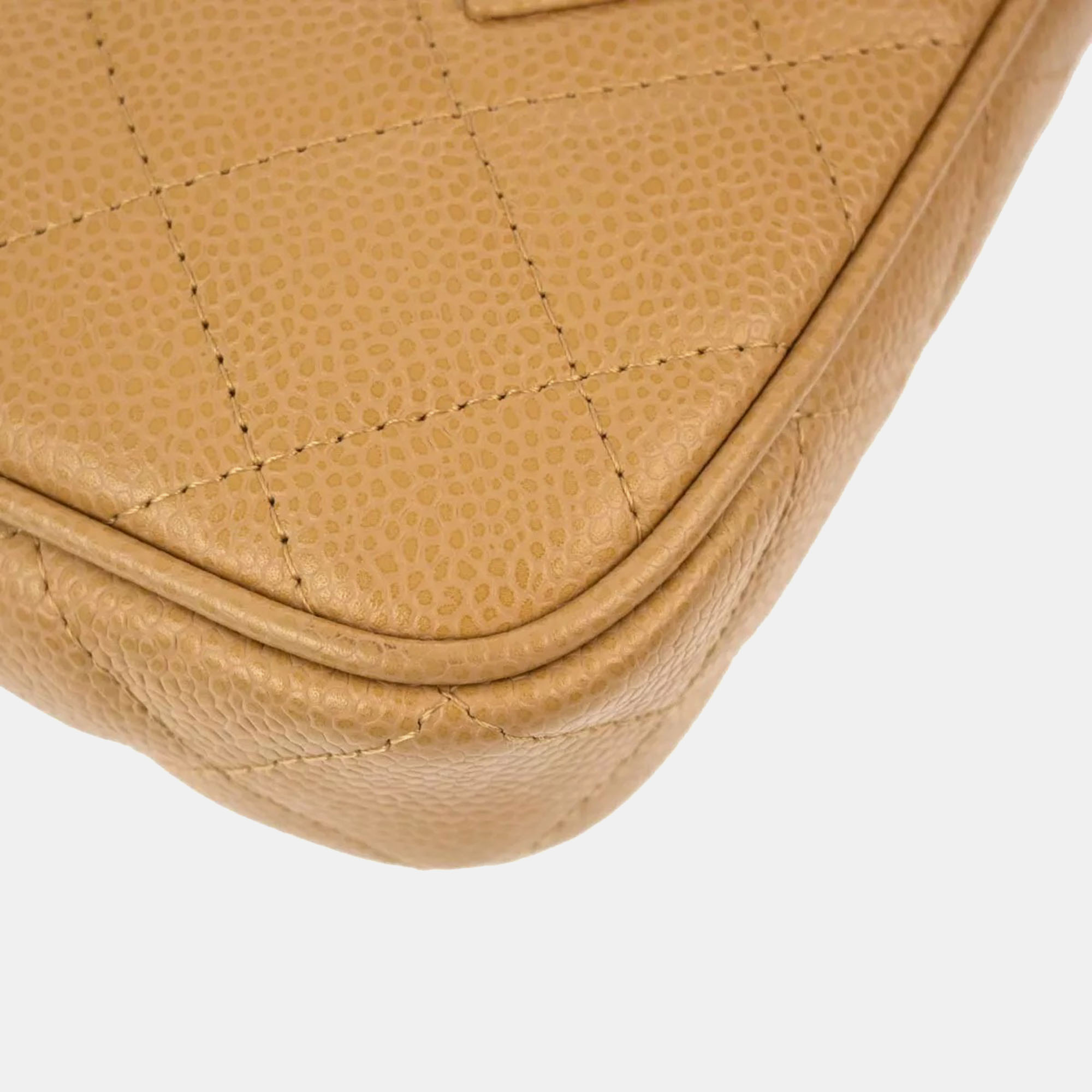 Chanel Beige Calfskin Chain Shoulder Bag 