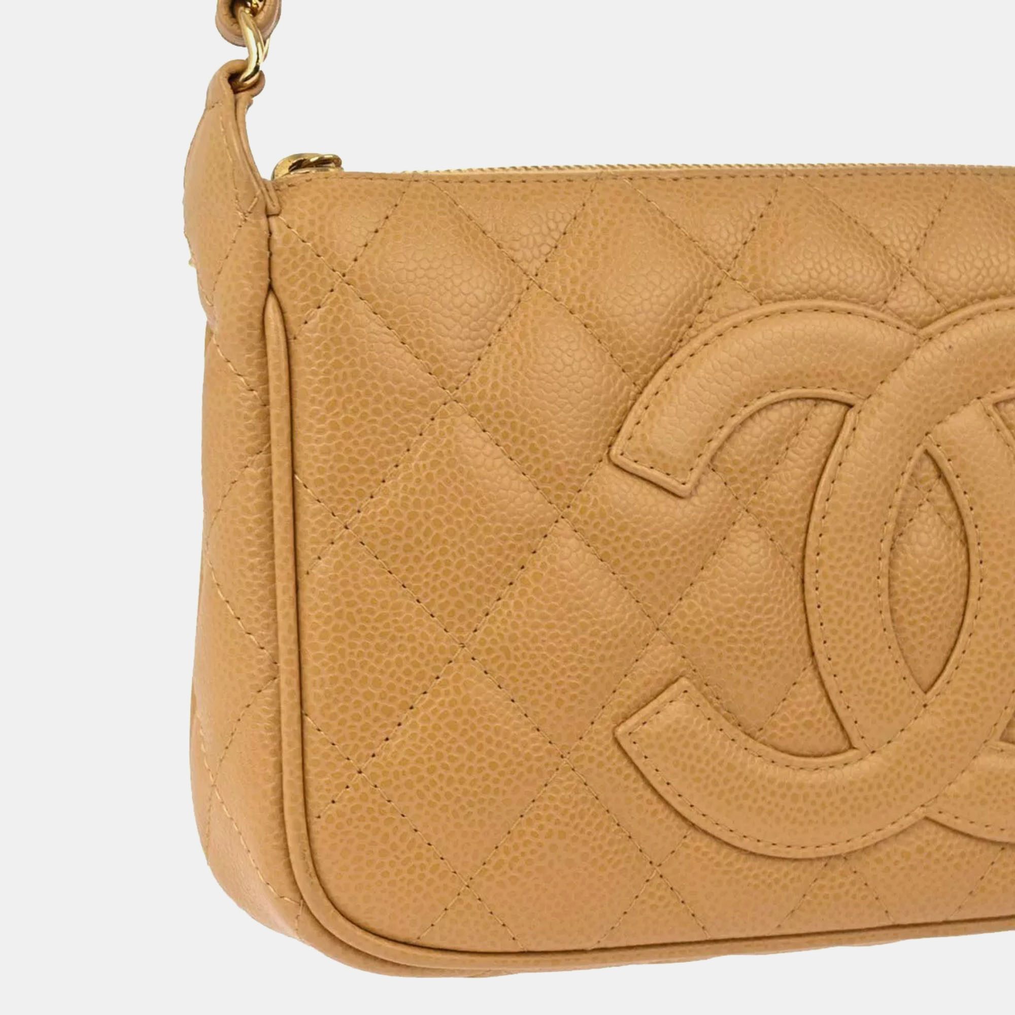 Chanel Beige Calfskin Chain Shoulder Bag 