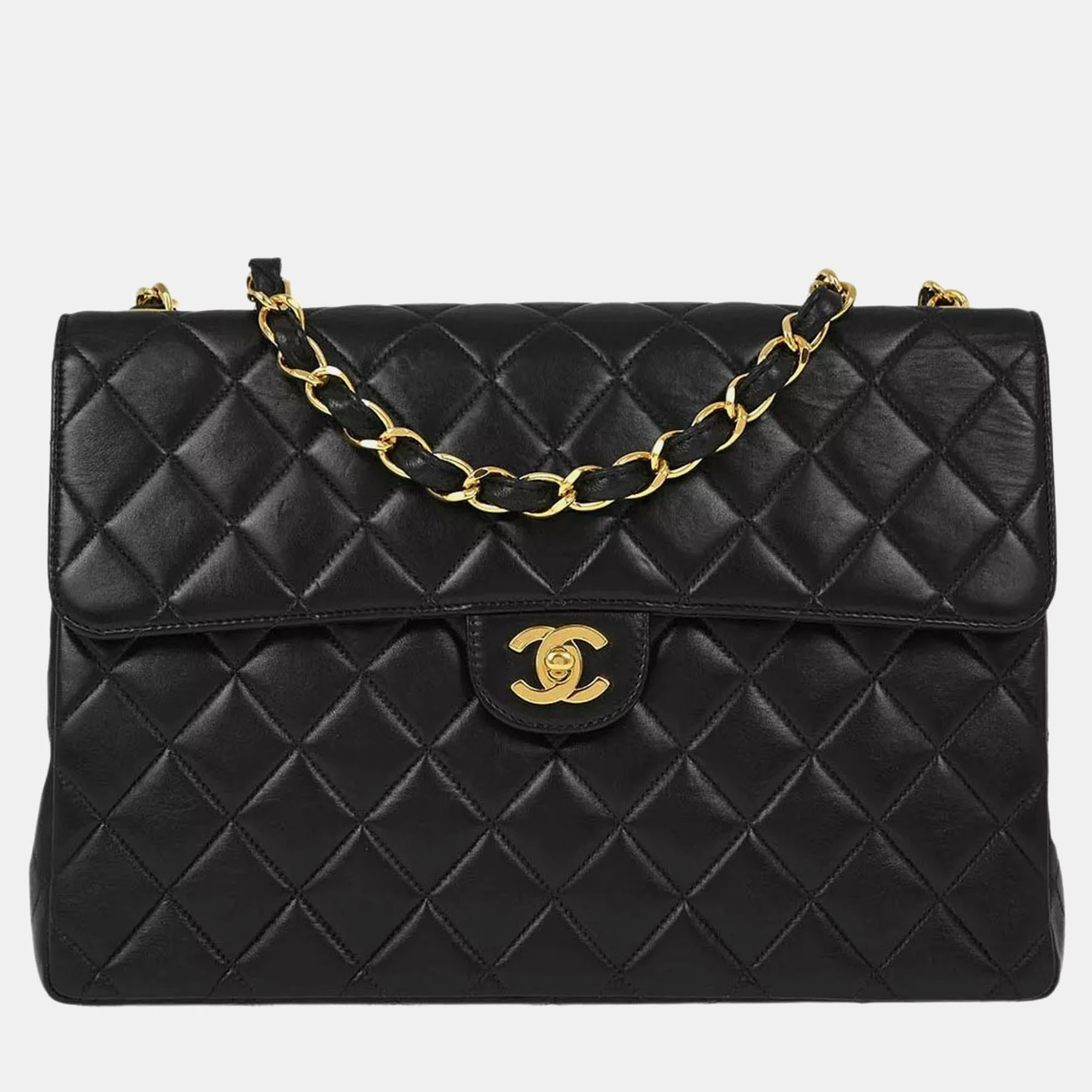 

Chanel Black Lambskin Jumbo Classic Flap Shoulder Bag