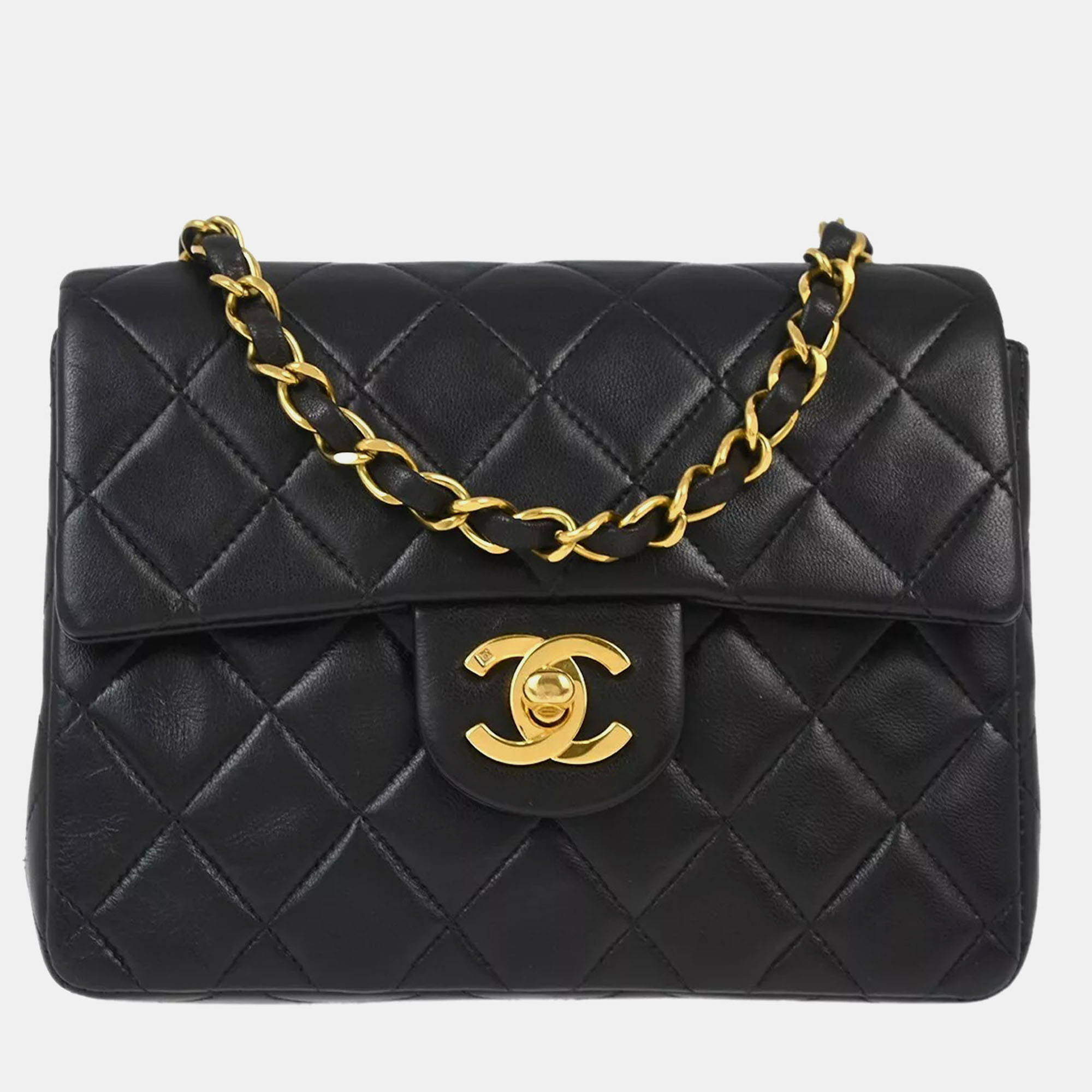 

Chanel Black Lambskin Mini Classic Square Flap Shoulder Bag