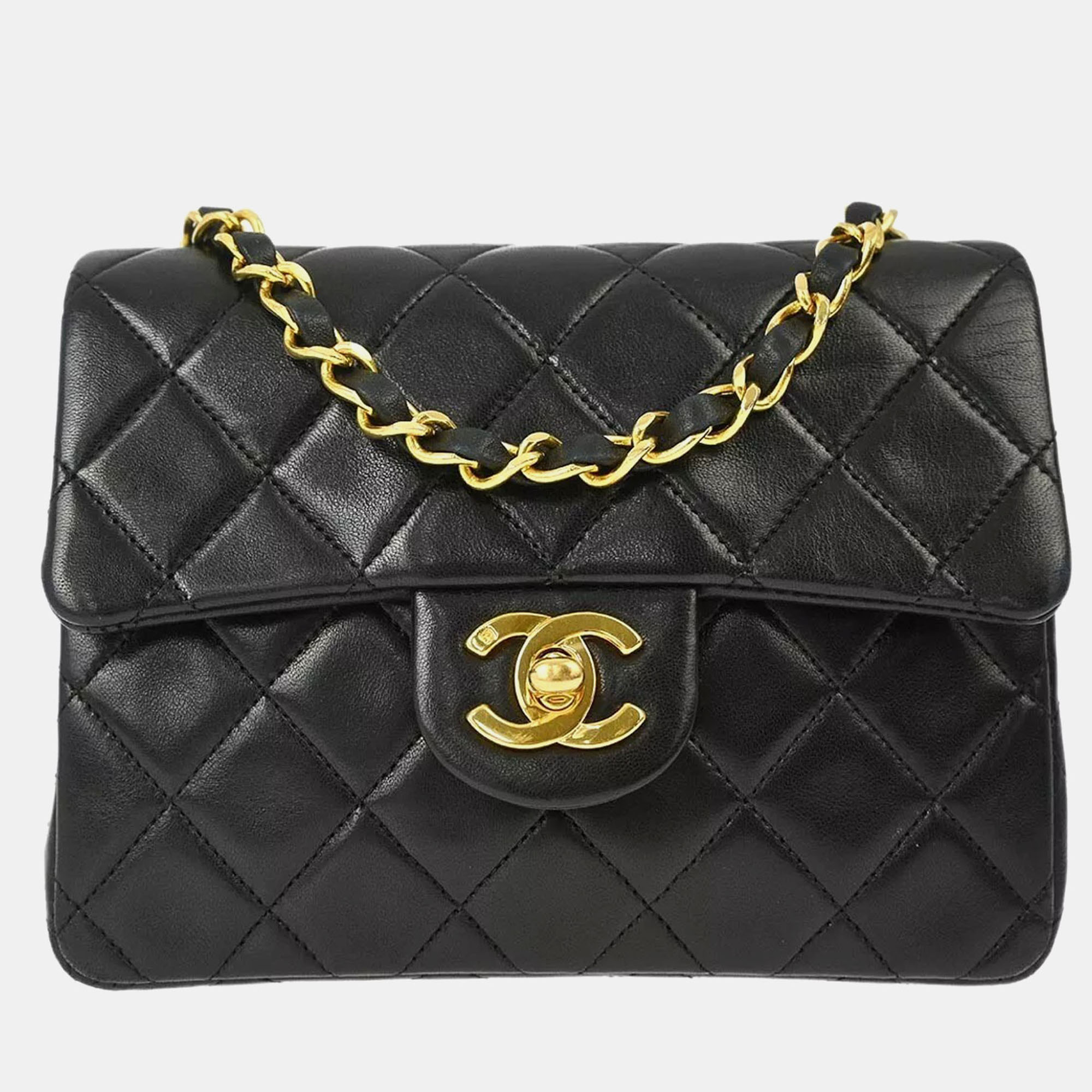 

Chanel Black Lambskin Mini Classic Square Flap Shoulder Bag