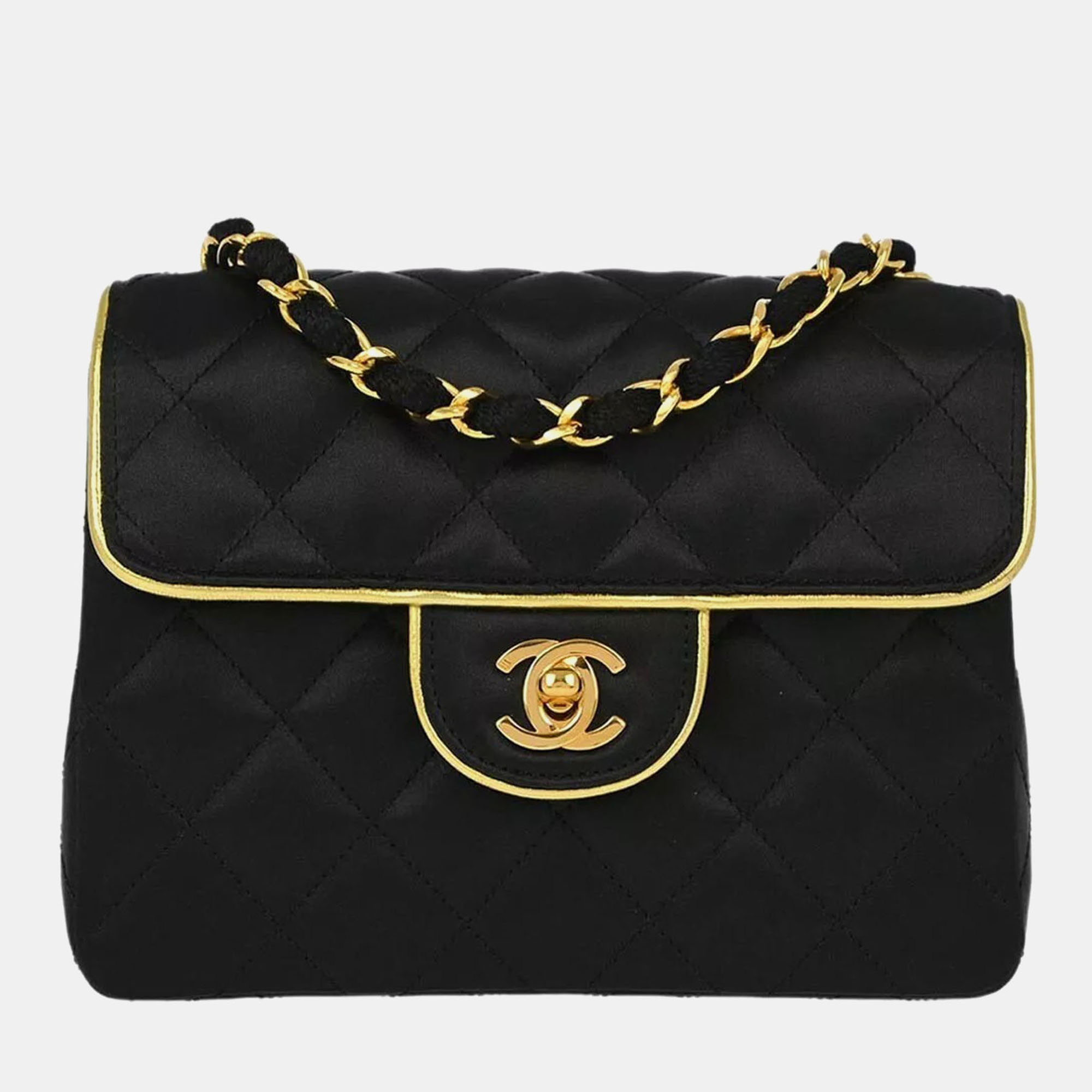 

Chanel Black Satin Mini Classic Square Flap Shoulder Bag