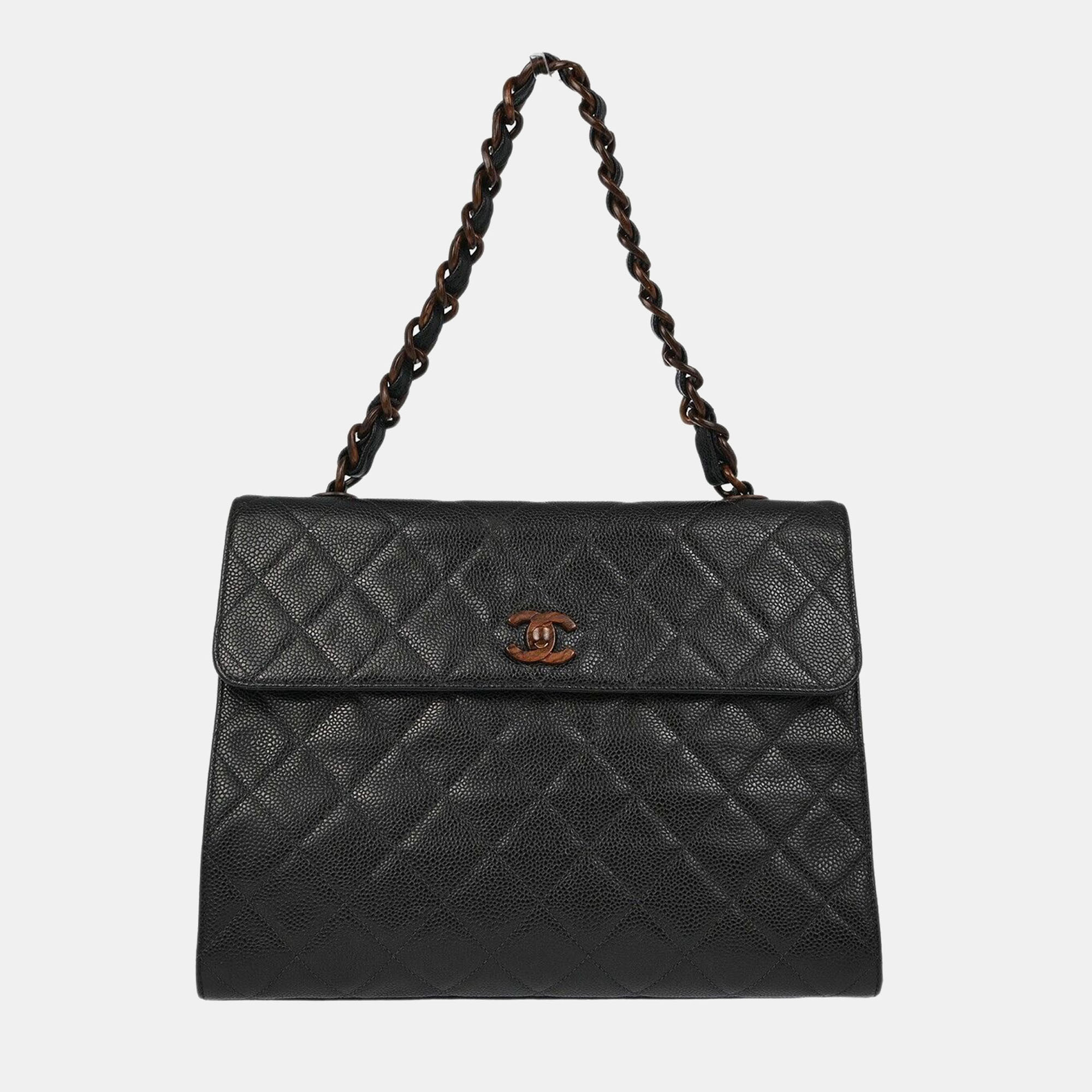 

Chanel Black Calfskin Straight Flap Chain Handbag