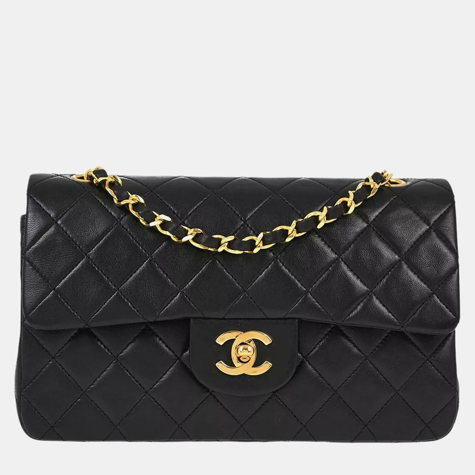 

Chanel Black Lambskin Small Classic Double Flap Shoulder Bag