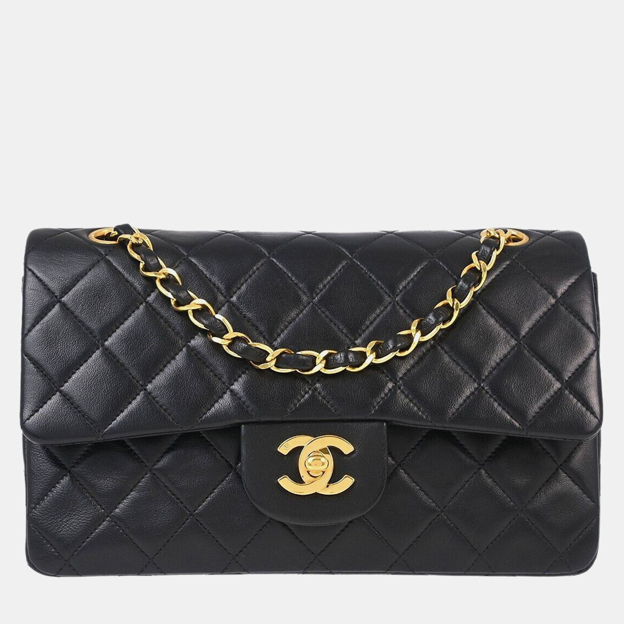 

Chanel Black Lambskin Small Classic Double Flap Shoulder Bag