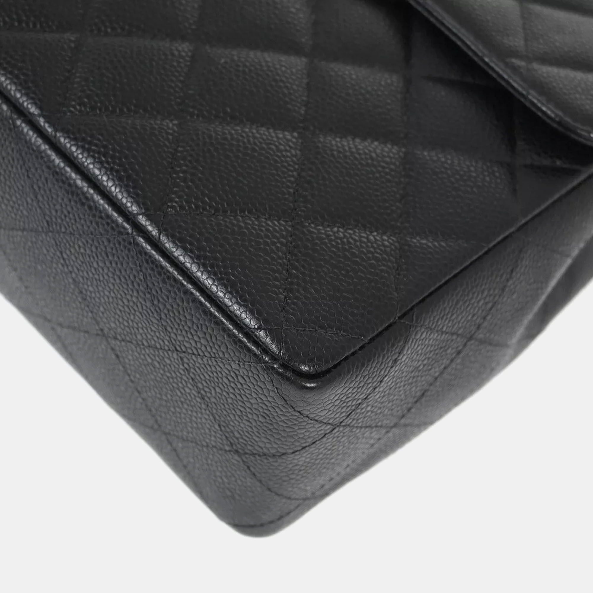 Chanel Black Calfskin Jumbo Classic Flap Shoulder Bag 
