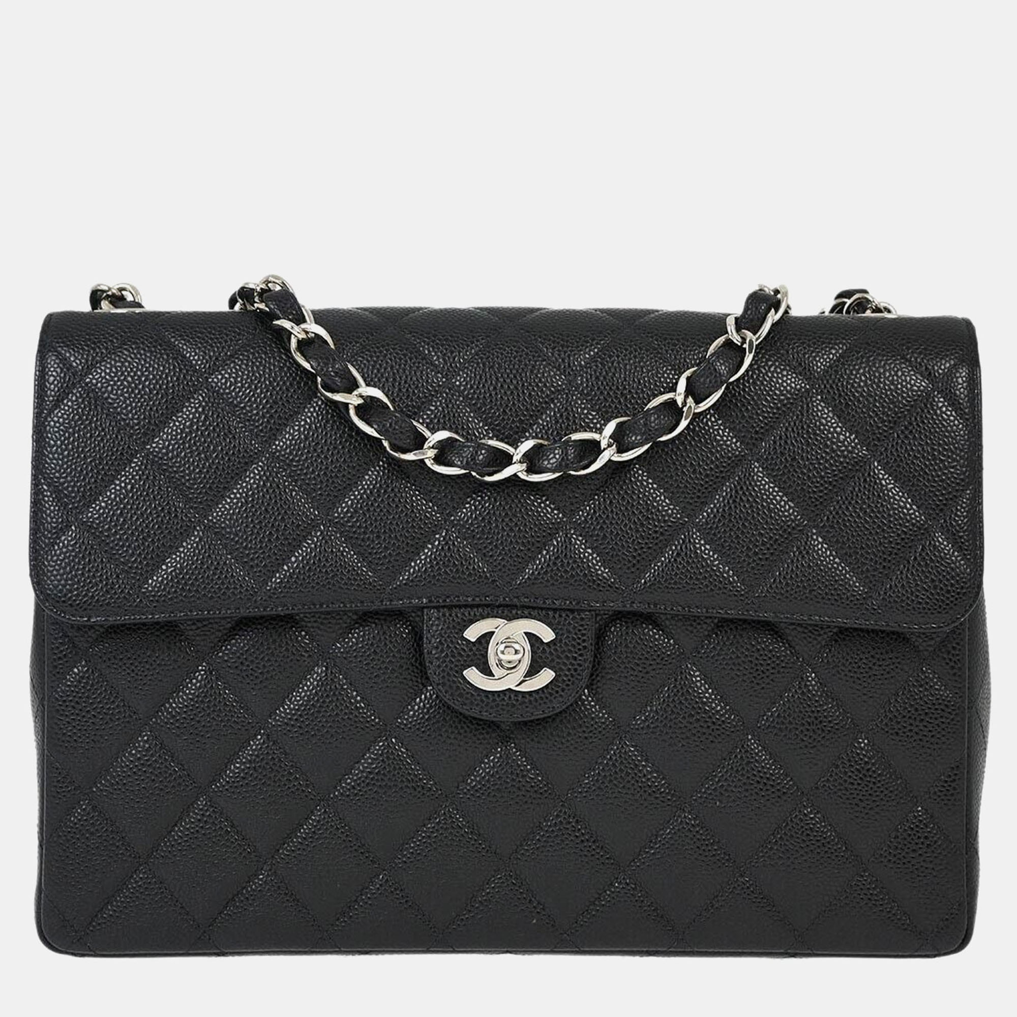 

Chanel Black Calfskin Jumbo Classic Flap Shoulder Bag