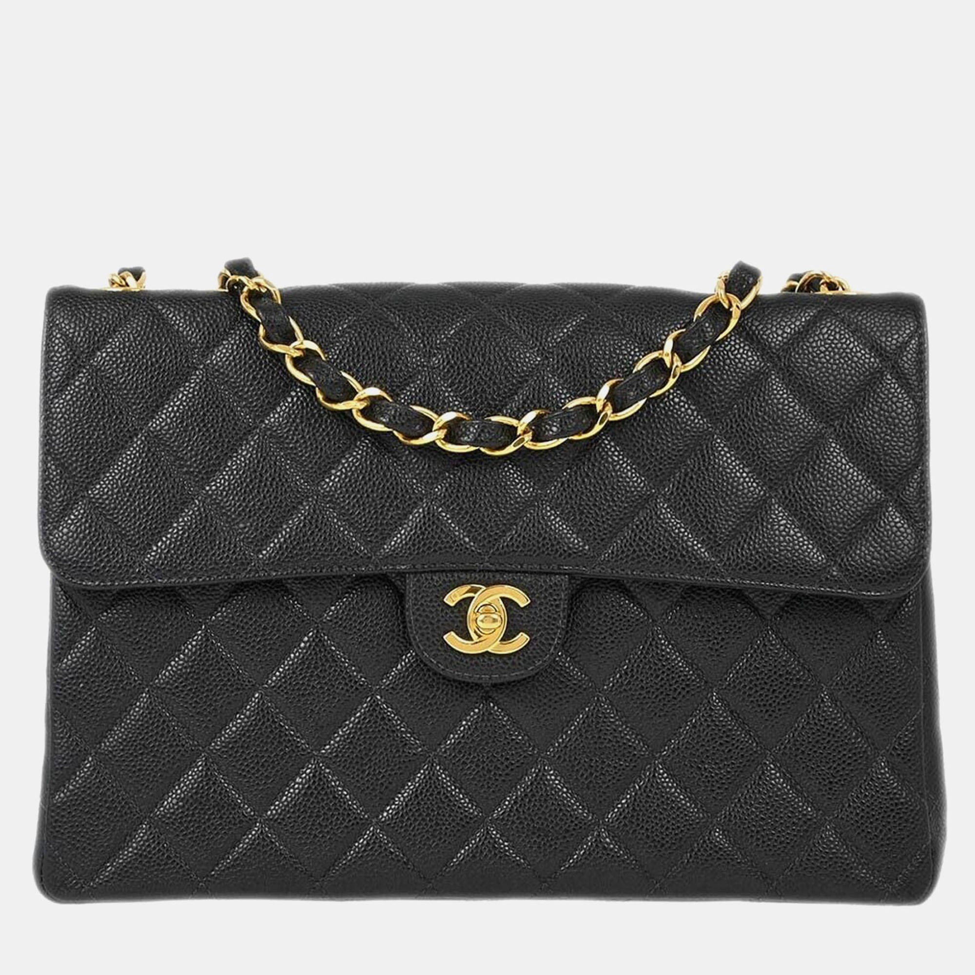 

Chanel Black Calfskin Jumbo Classic Flap Shoulder Bag