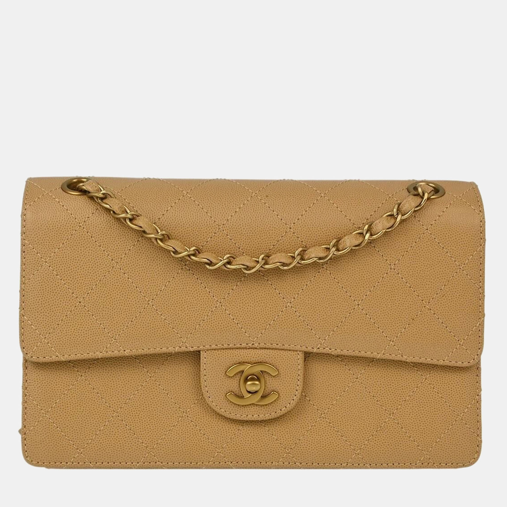 

Chanel Beige Calfskin Medium Classic Double Flap Bag, Brown