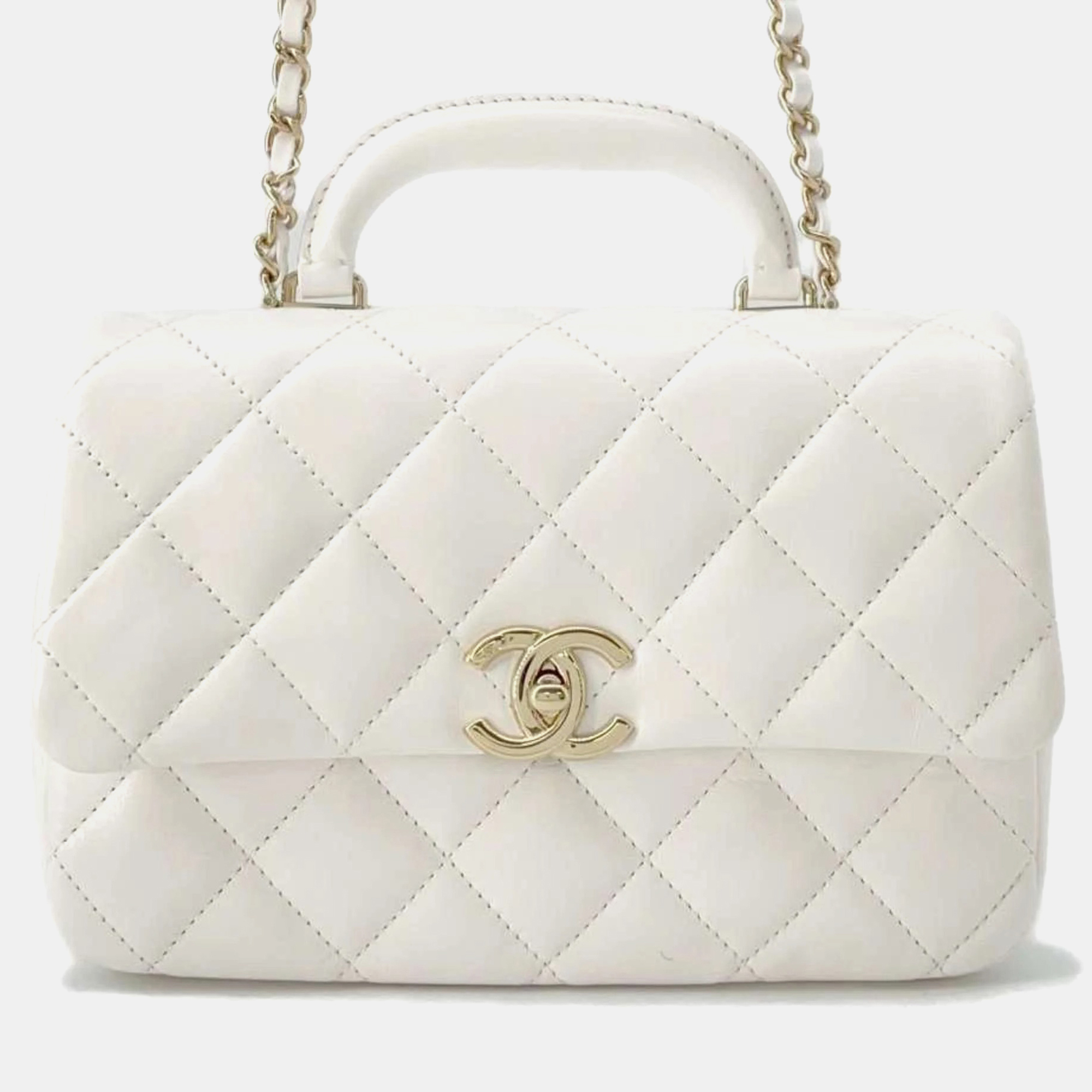 

Chanel White Coco Mark Matelasse Shiny Calf Leather Shoulder Bag