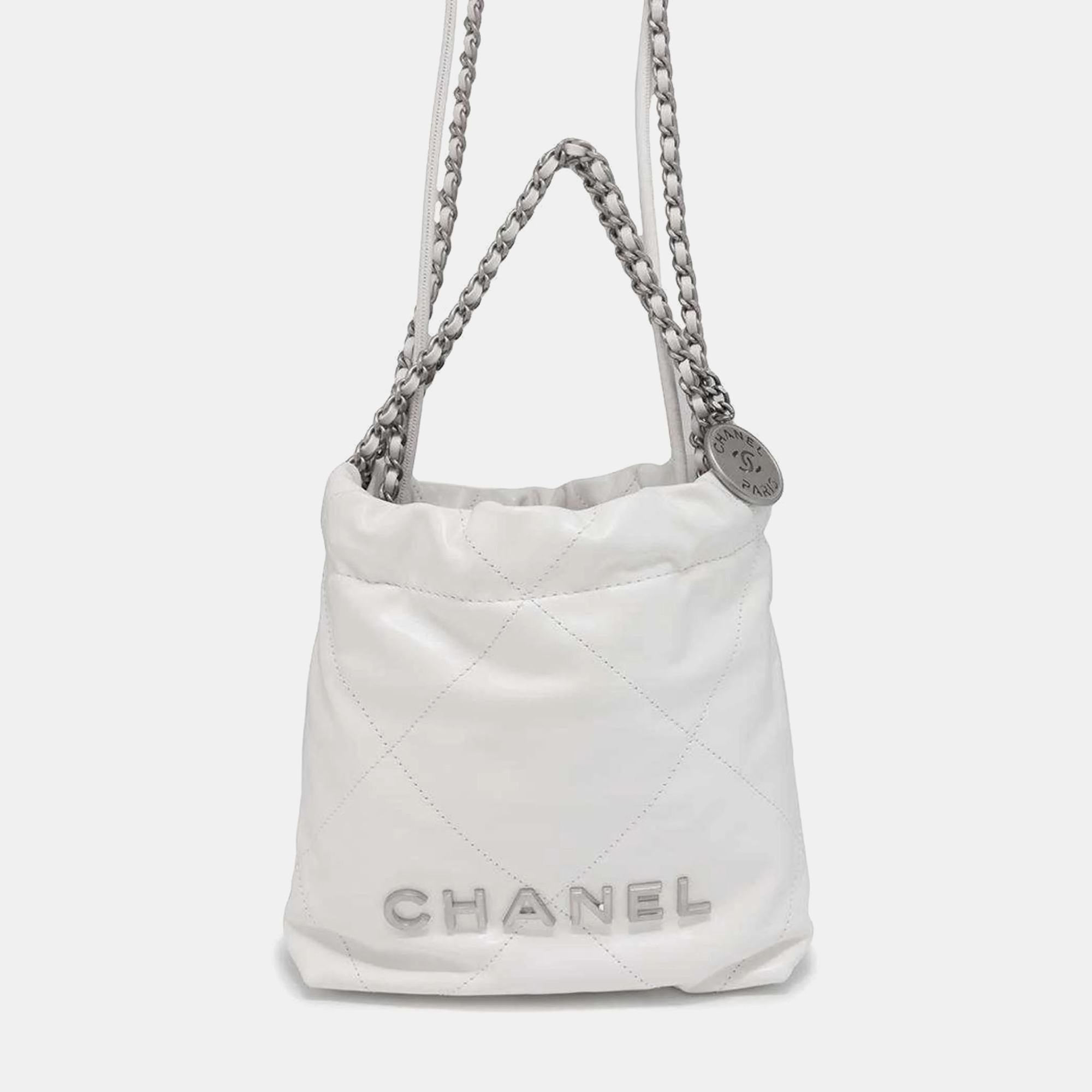 

Chanel White Chanel 22 Coco Mark Shiny Calf Leather Shoulder Bag