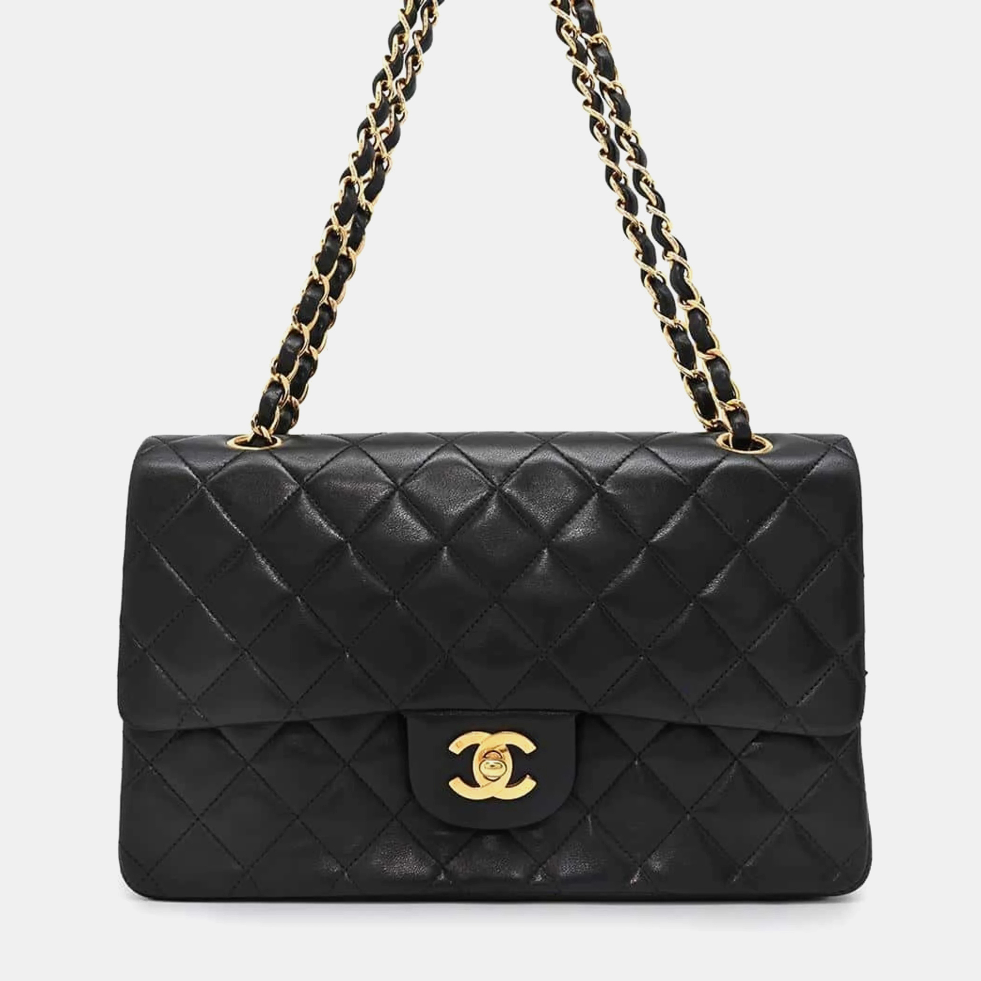 

Chanel Black Matelasse 25 Coco Mark Lambskin Double Chain Shoulder Bag