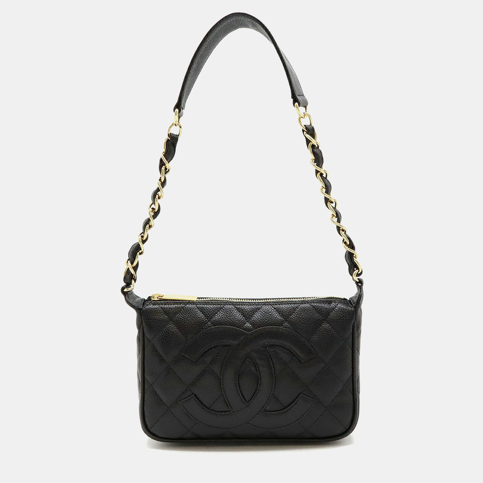 

Chanel Caviar Skin Leather Black Matelasse Coco Mark Chain Shoulder Bag