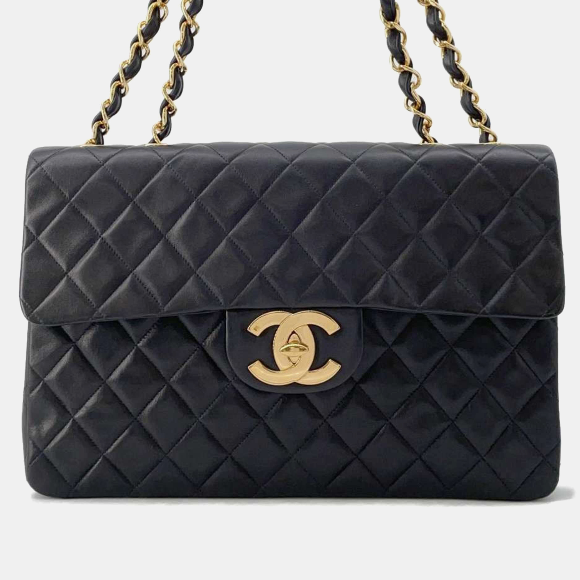 

Chanel Black Lambskin Deca Matelasse 34 Coco Mark Chain Shoulder Bag