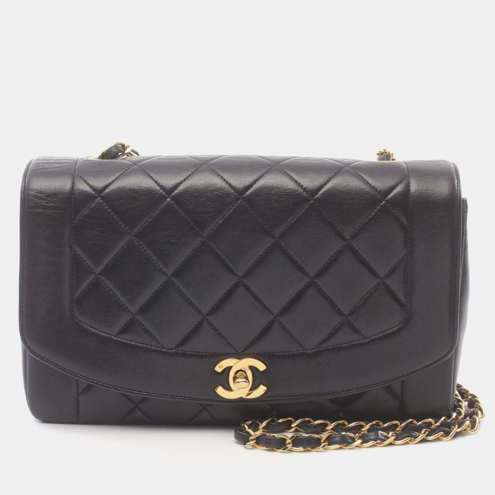 

Chanel Black Lambskin Matelasse Diana Flap Shoulder Bag