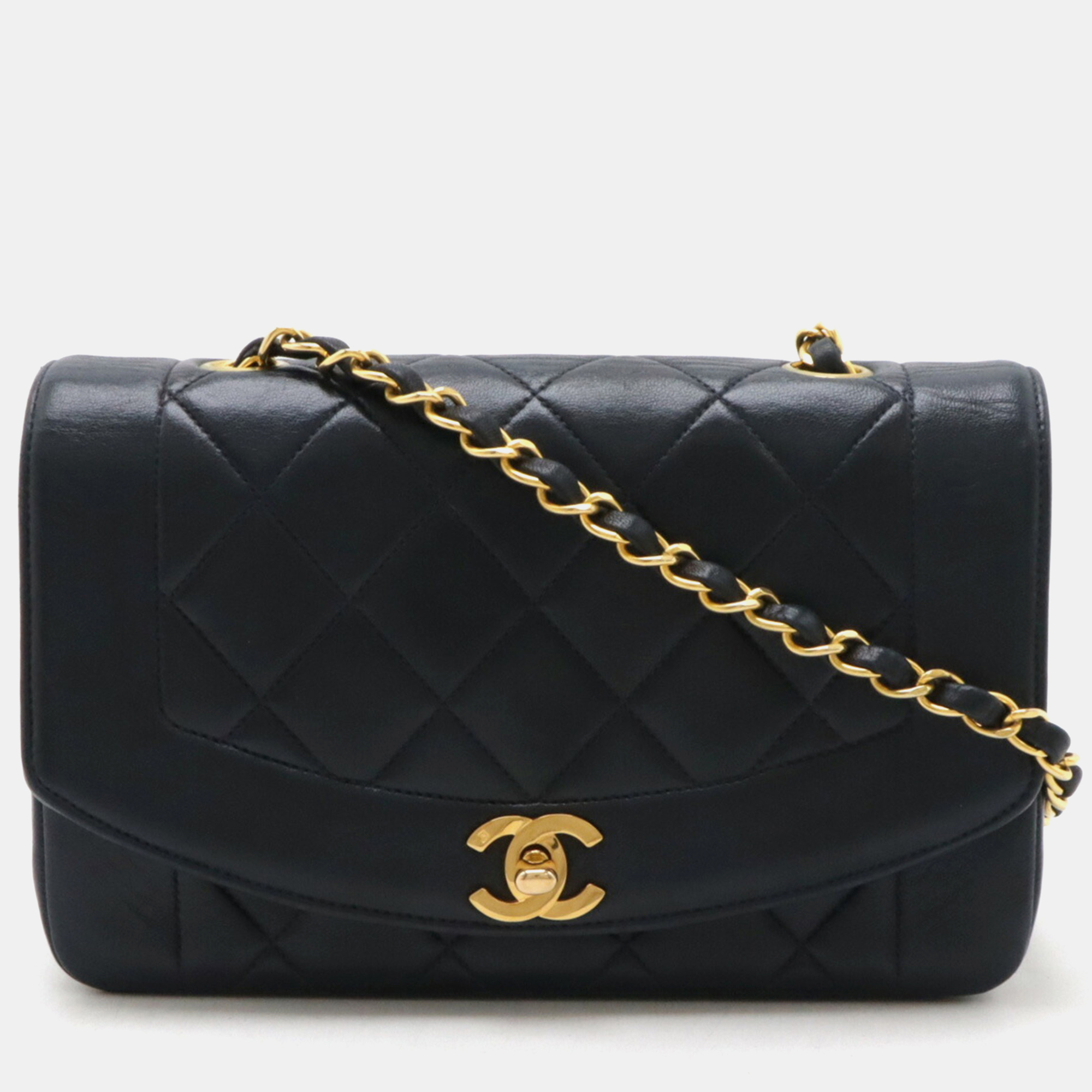 

Chanel Lambskin Leather Dark Navy Diana Matelasse Coco Mark Chain Shoulder Bag, Navy blue