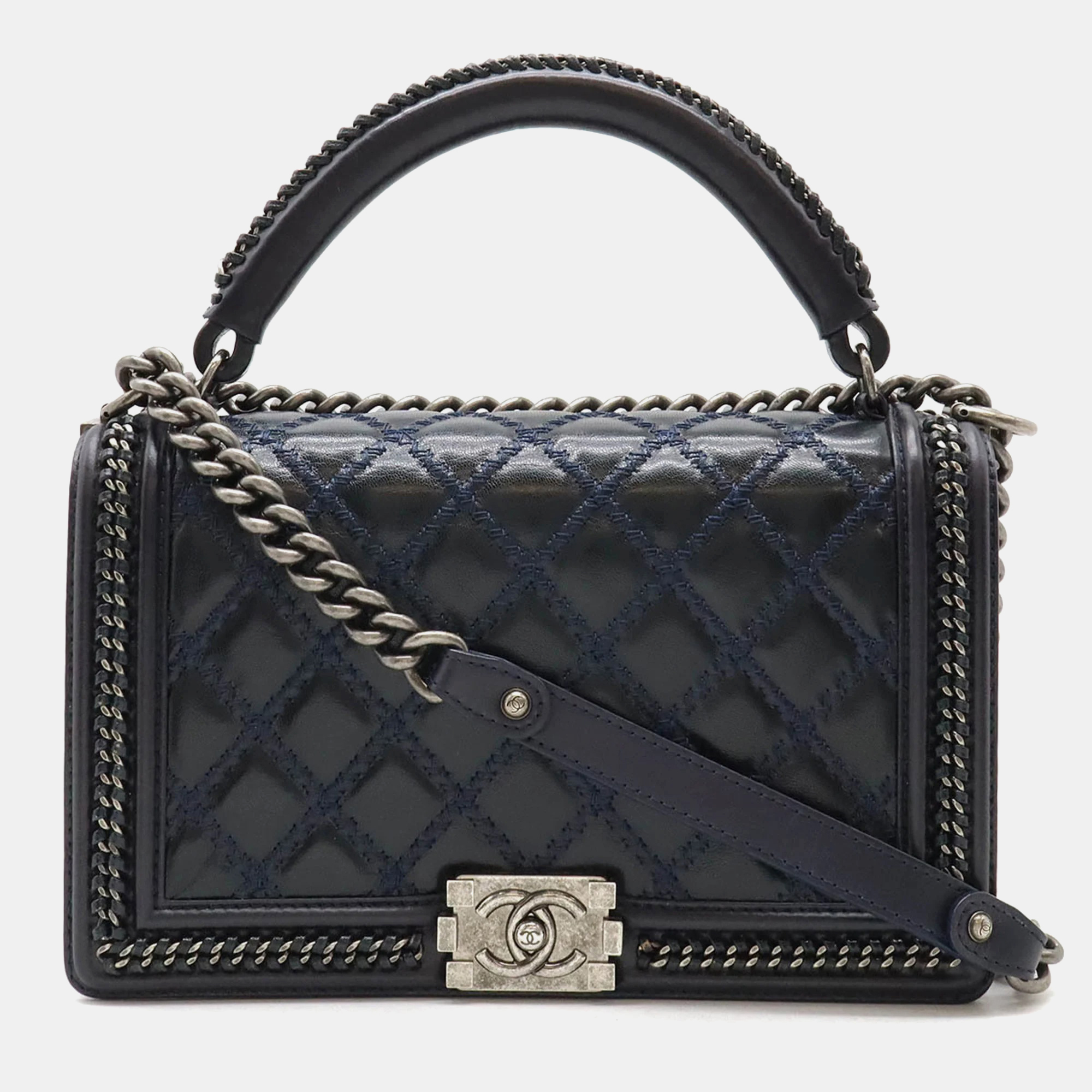

Chanel Leather Navy Boy Chanel Flap Bag, Navy blue