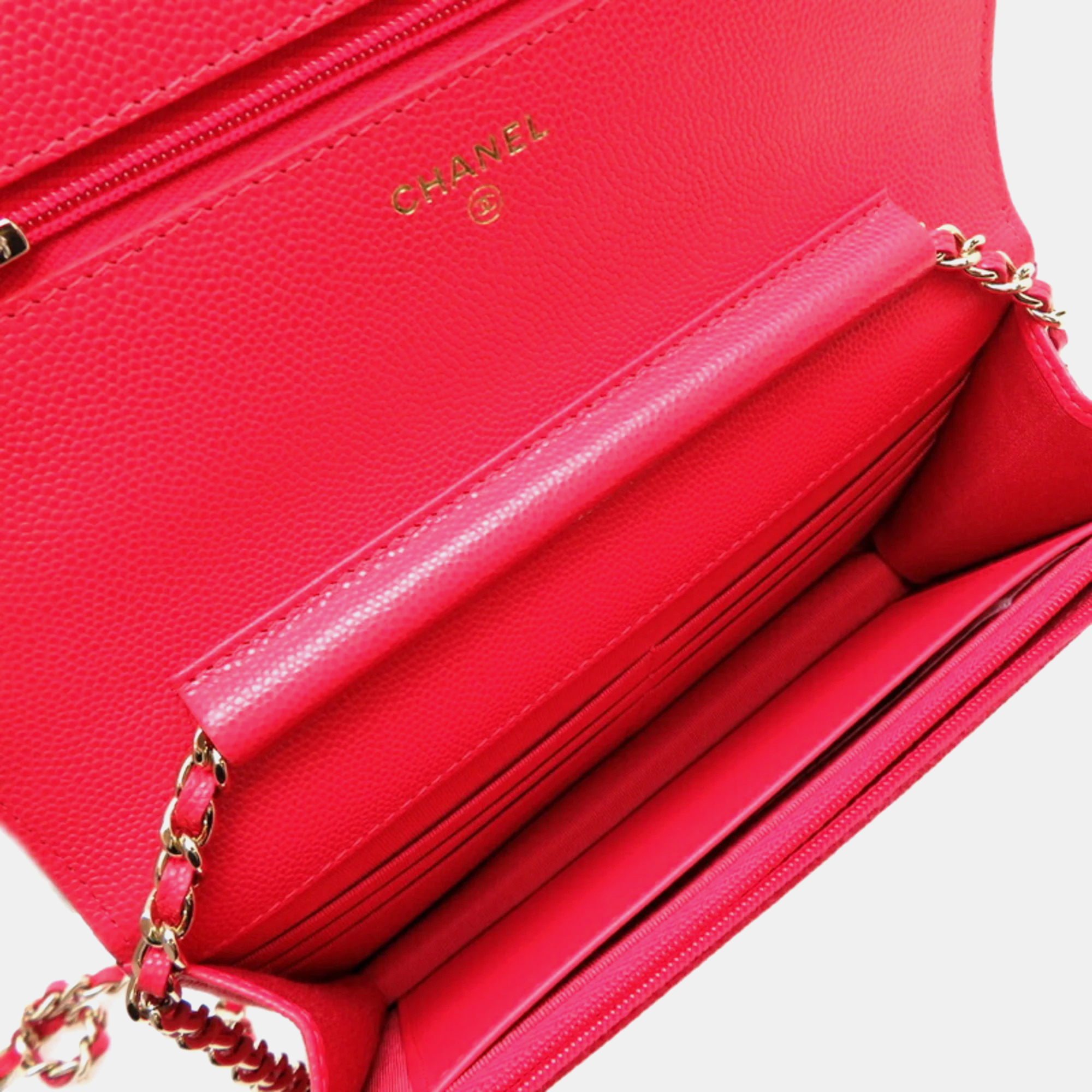 Chanel Caviar Skin Red Seal Matelasse Chain Wallet Shoulder Bag 
