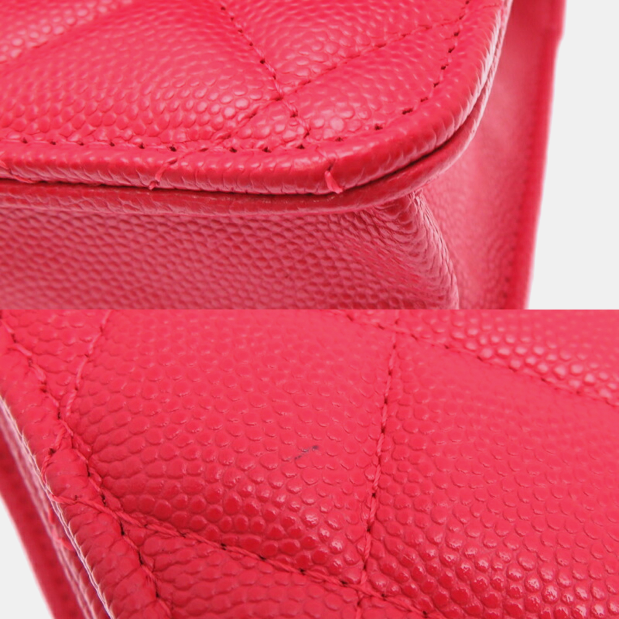 Chanel Caviar Skin Red Seal Matelasse Chain Wallet Shoulder Bag 