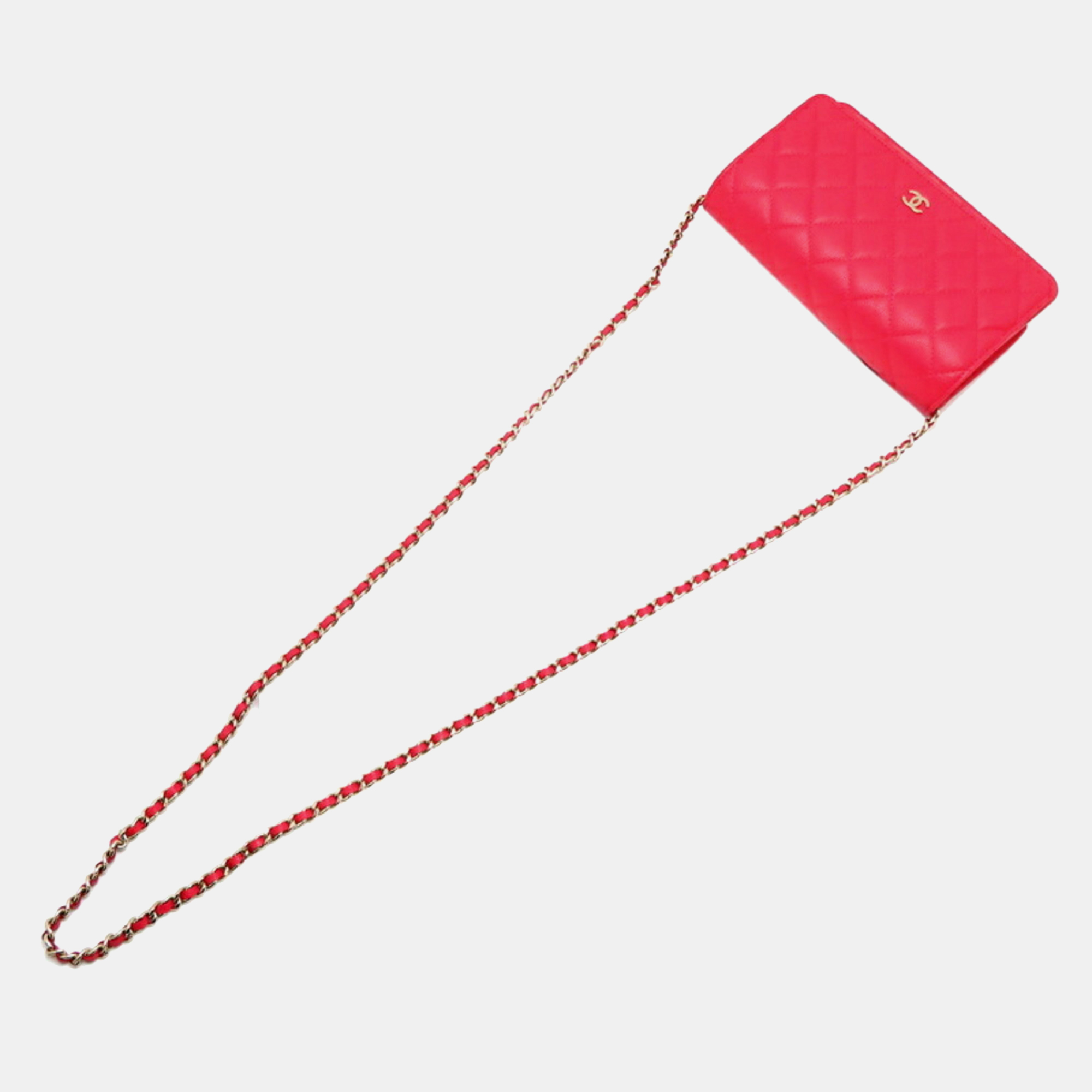 Chanel Caviar Skin Red Seal Matelasse Chain Wallet Shoulder Bag 