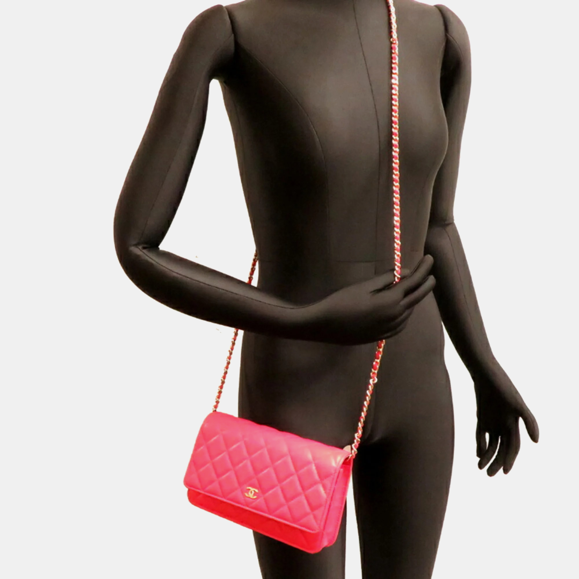 Chanel Caviar Skin Red Seal Matelasse Chain Wallet Shoulder Bag 