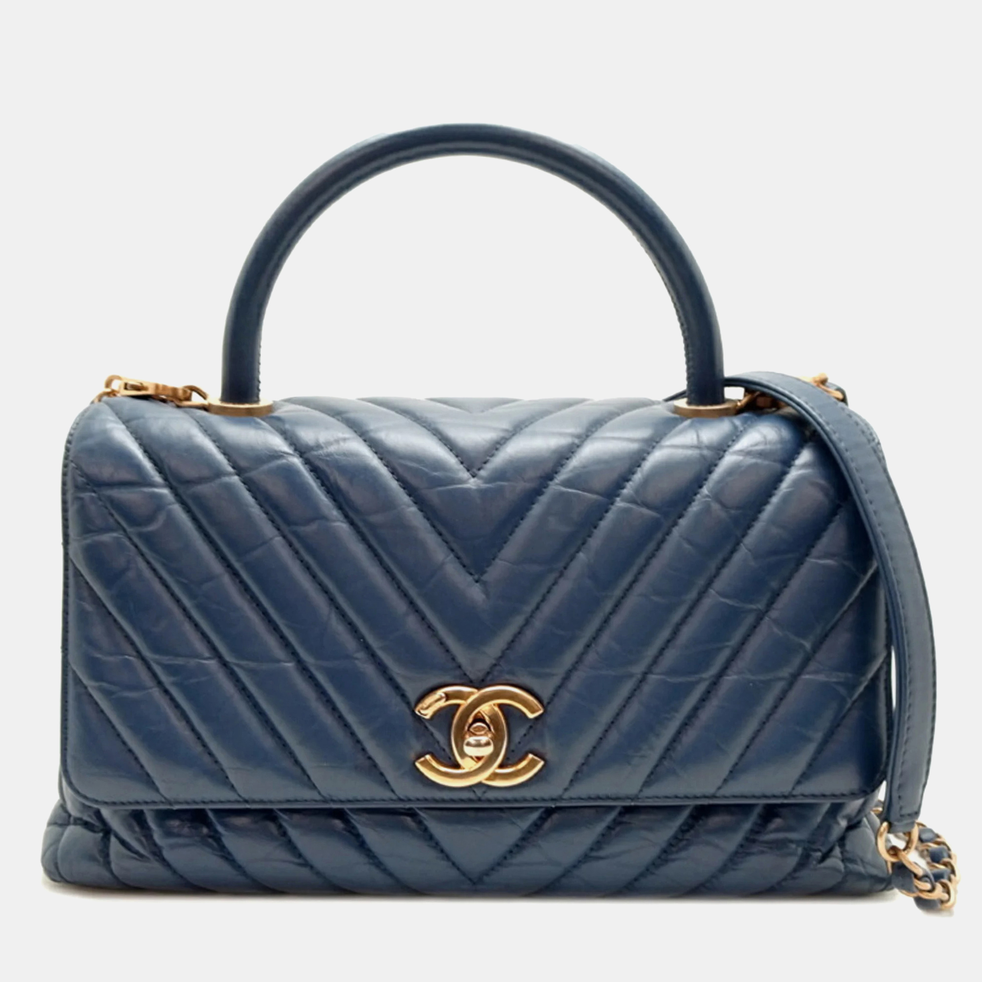 

Chanel Calf Leather Blue V-stitch Coco Handle Chain Shoulder Bag