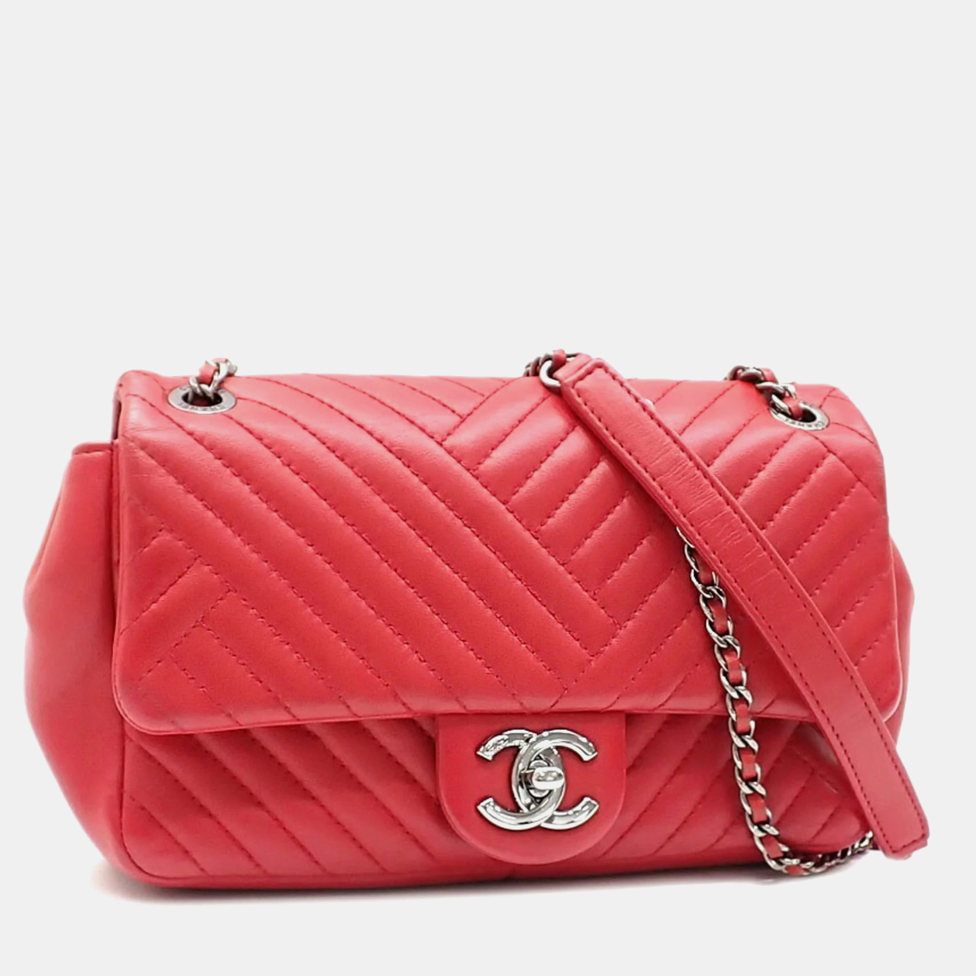 

Chanel Red Lambskin Coco Mark Cross Stitch Chain Shoulder Bag, Pink