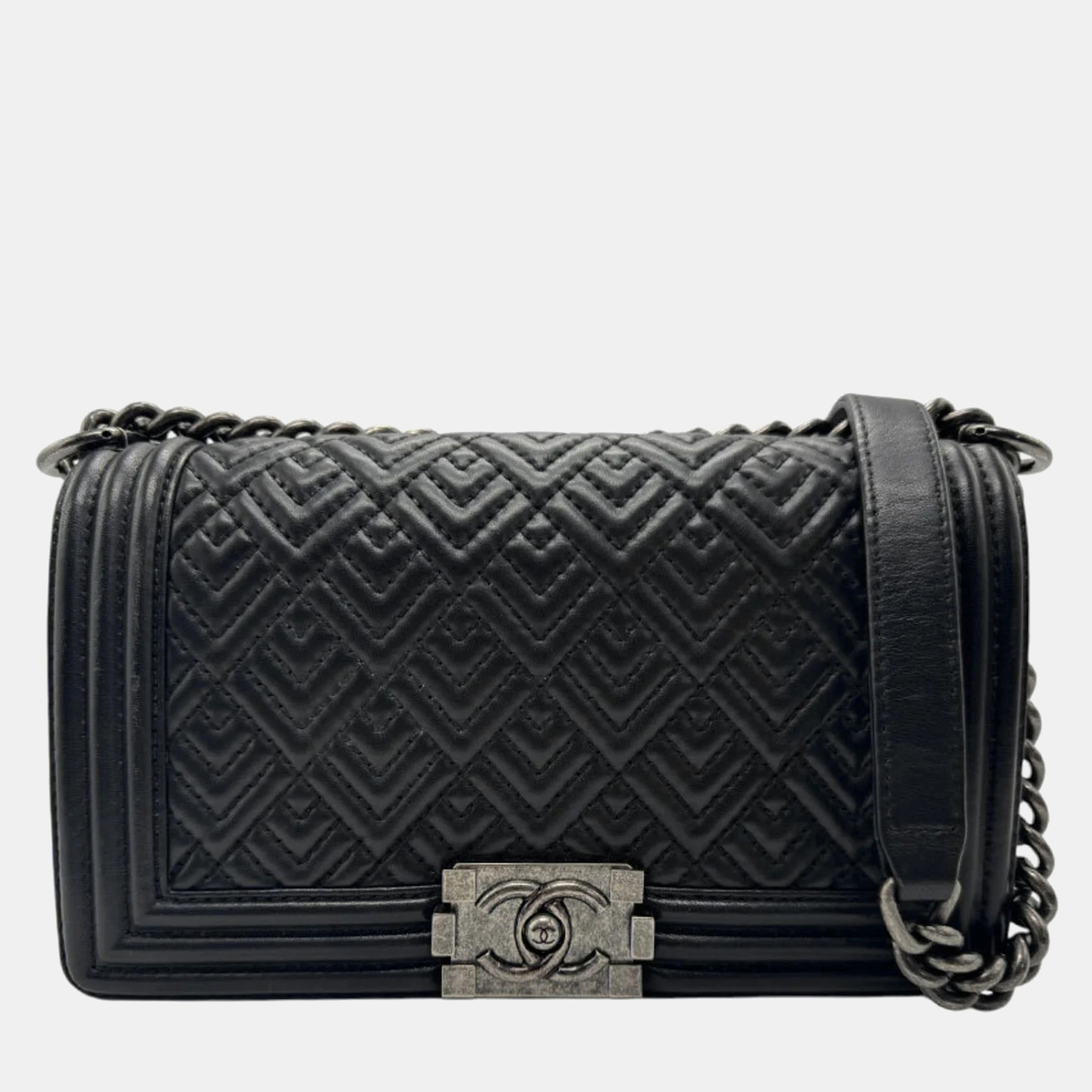 

Chanel Leather Black Gunmetal Boy Shoulder Bag