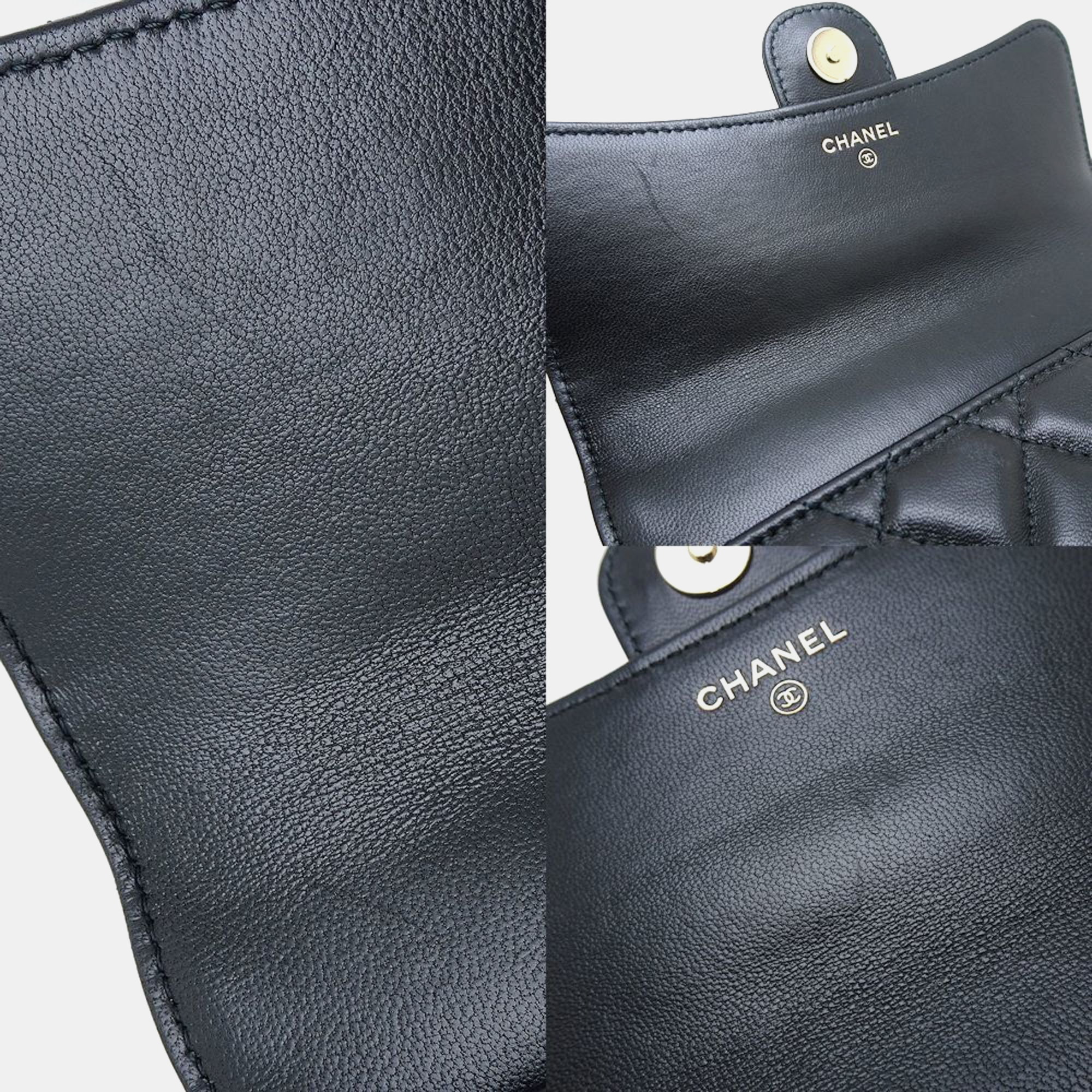Chanel Lambskin Black Flap Phone Case Shoulder Bag 