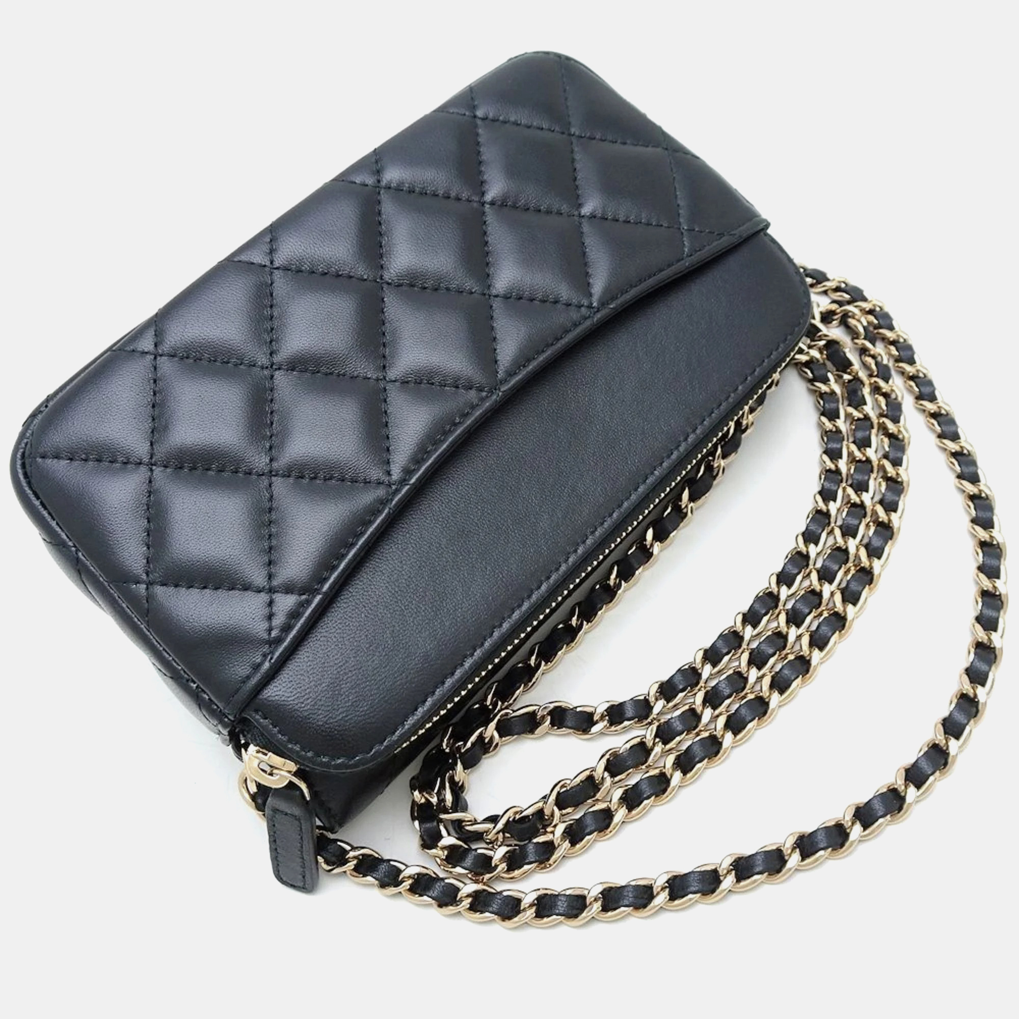 Chanel Lambskin Black Flap Phone Case Shoulder Bag 
