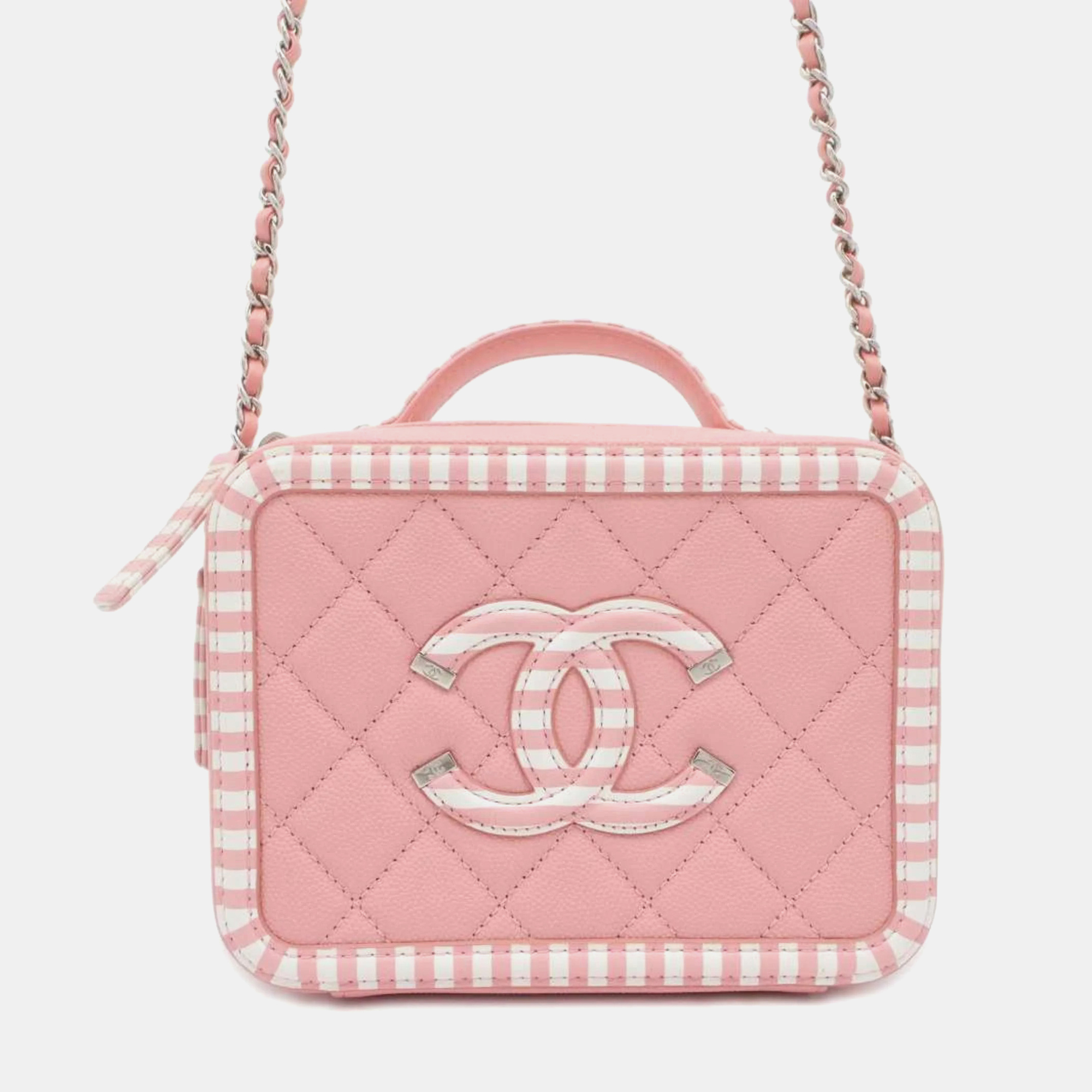 

Chanel White CC Filigree Vanity Caviar Skin Chain Shoulder Bag, Pink