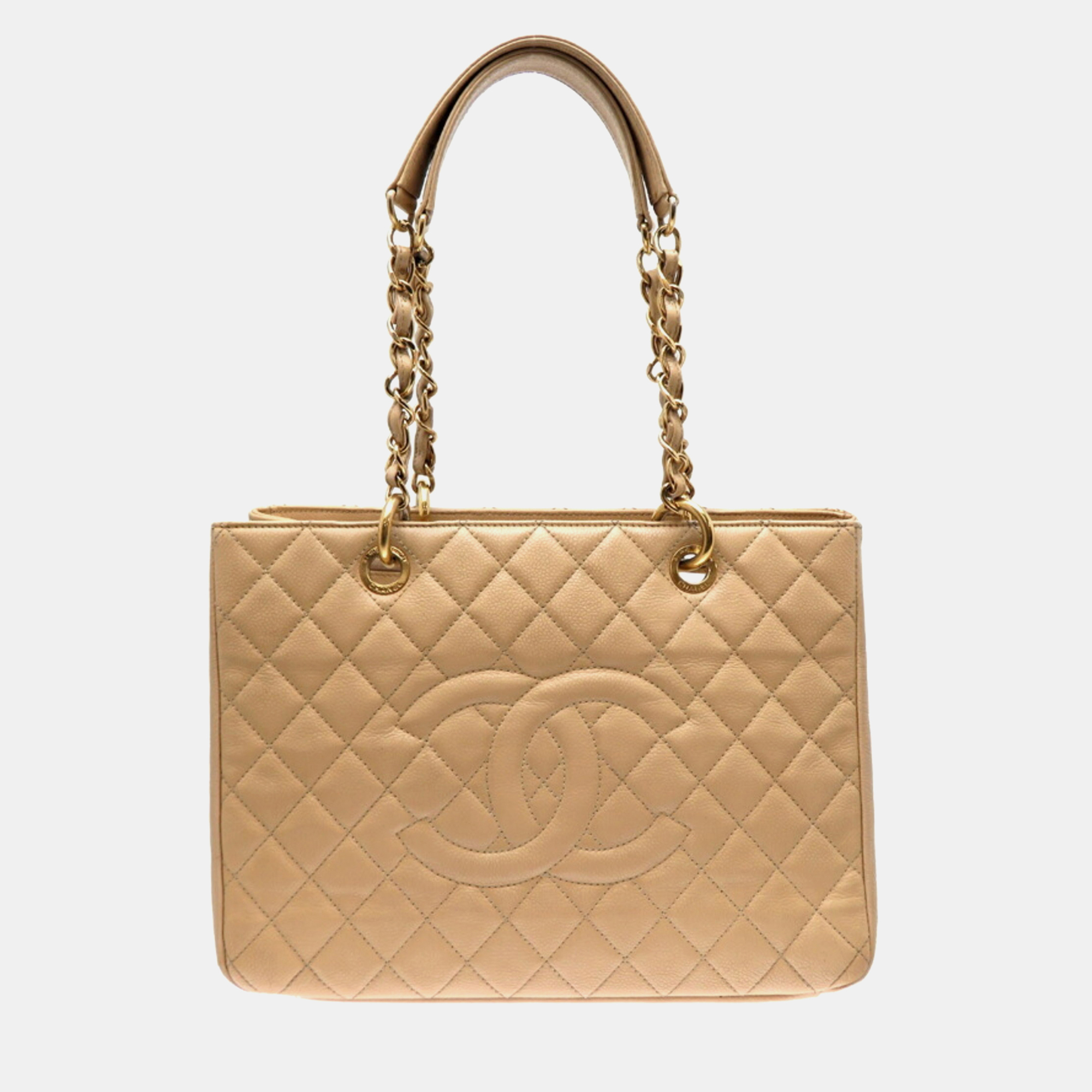 

Chanel Caviar Skin Beige Seal GST Chain Tote Bag