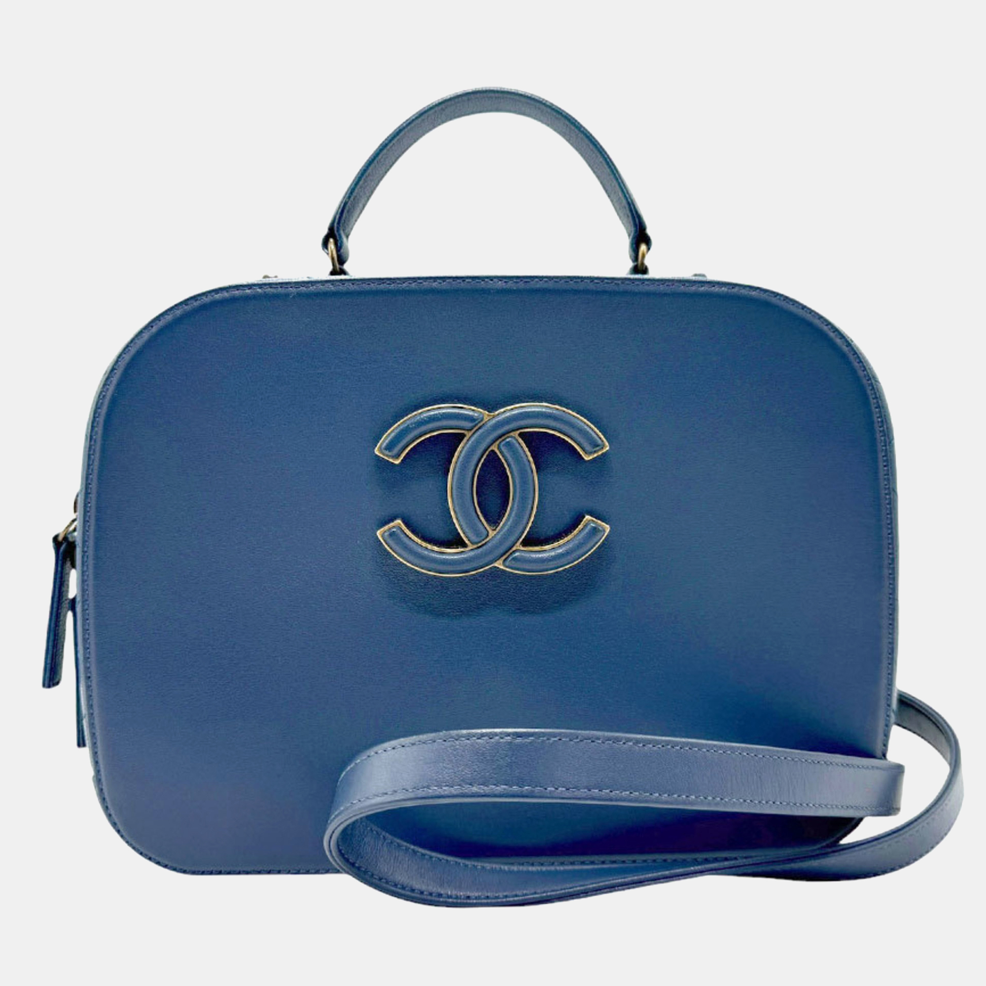 

Chanel leather dark blue gold shoulder bag