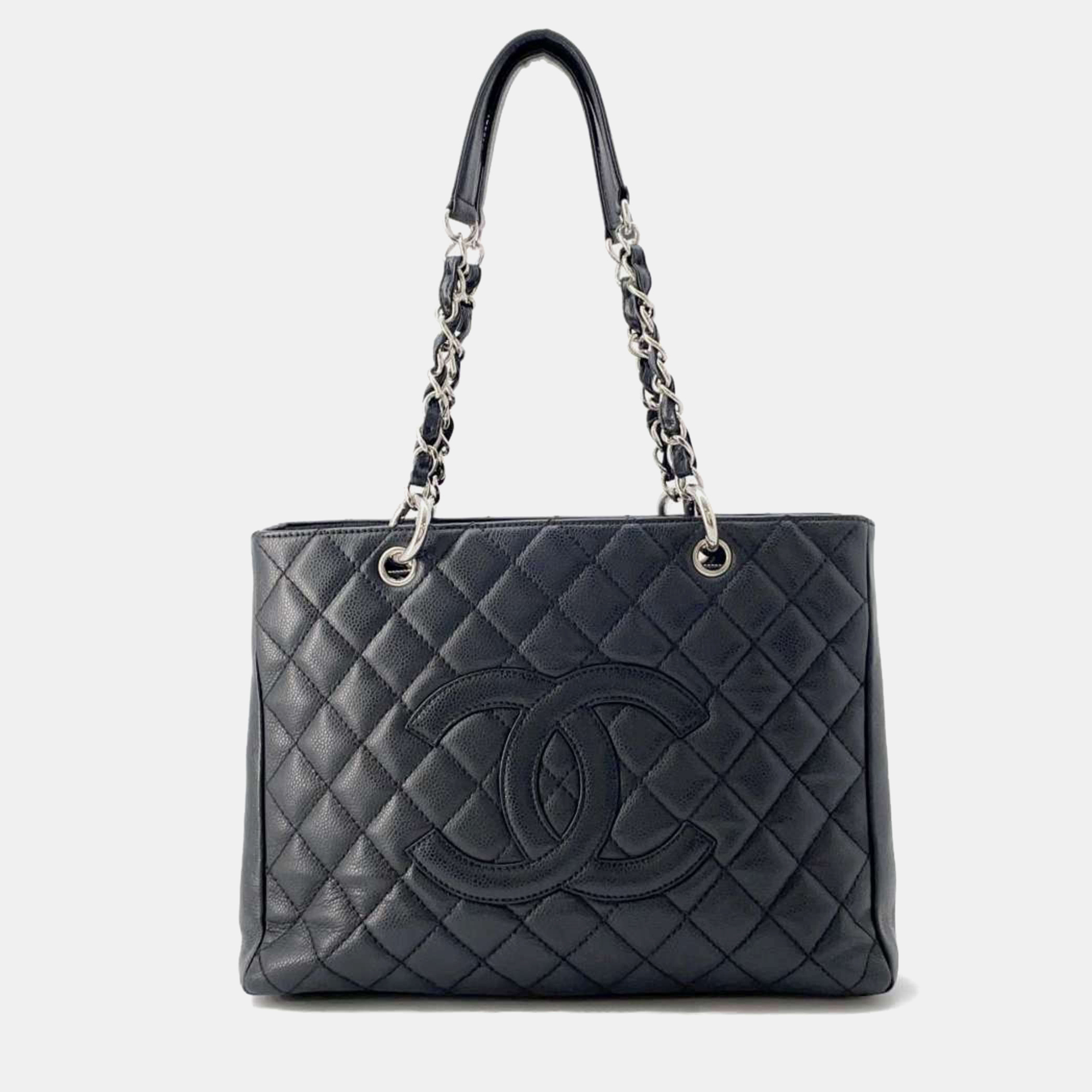 

Chanel Black Coco Mark Matelasse GST Chain Tote Bag