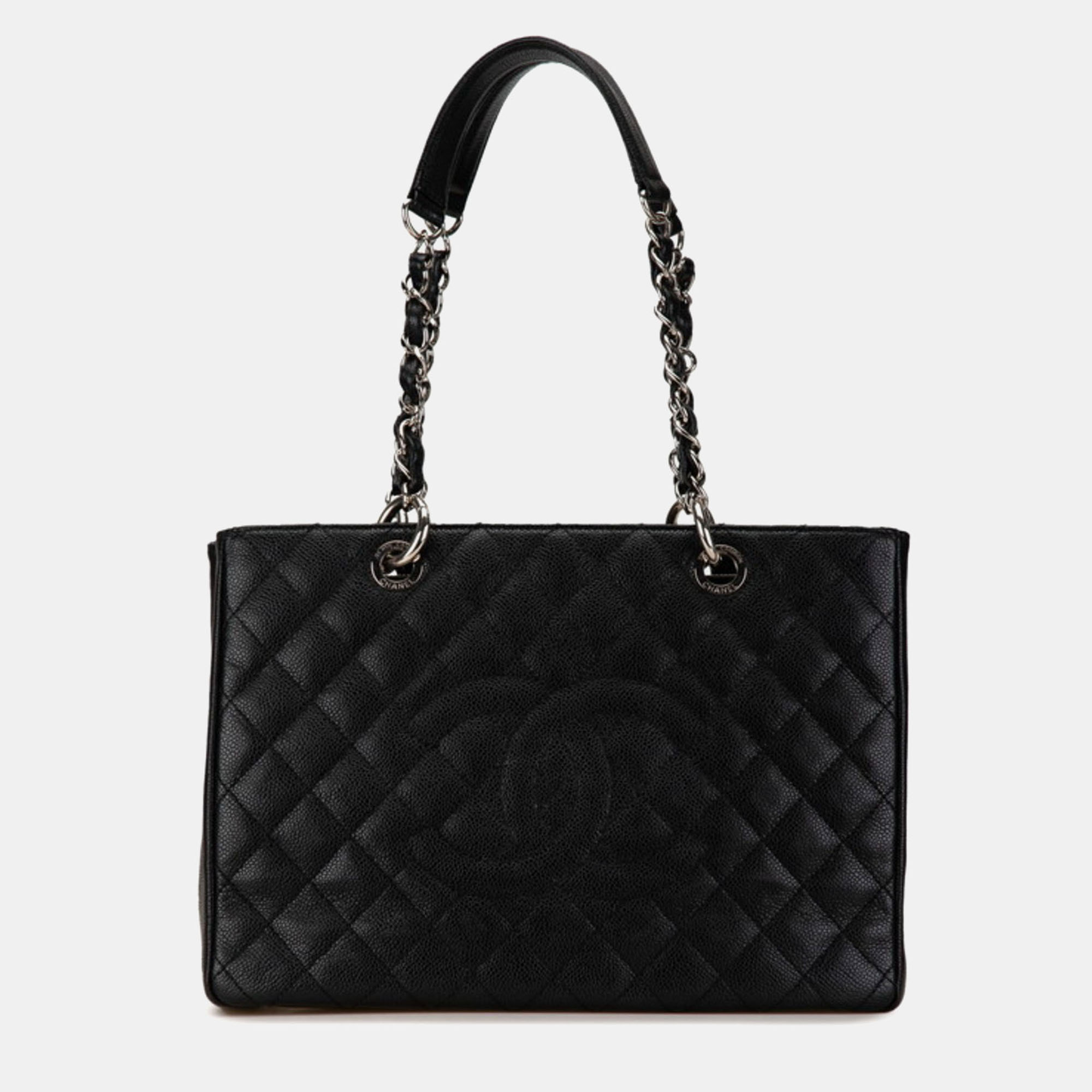 

Chanel Black Caviar Skin Matelasse GST Coco Mark Chain Tote Bag