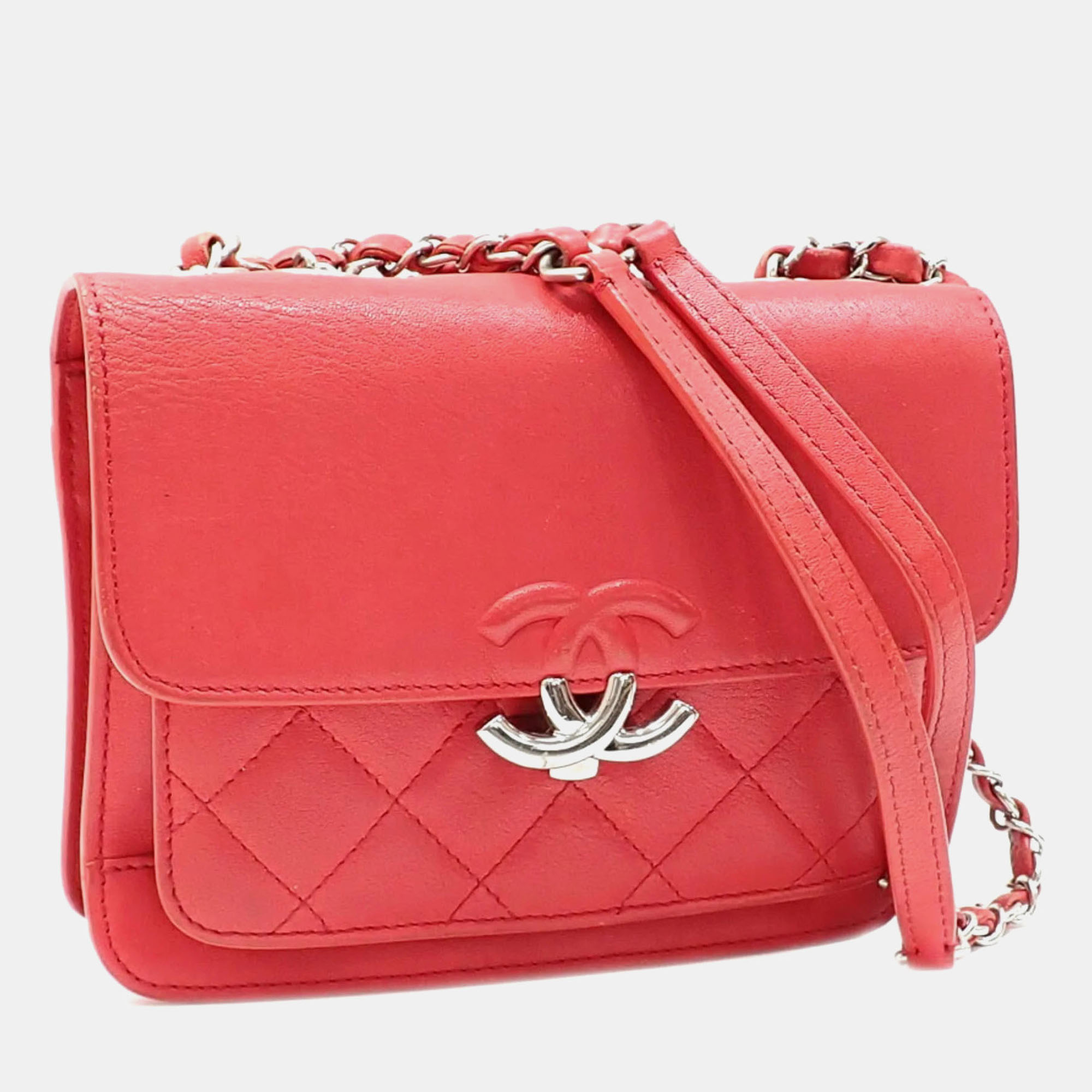 

Chanel Red Matelasse Half Coco Mark W Chain Shoulder Bag