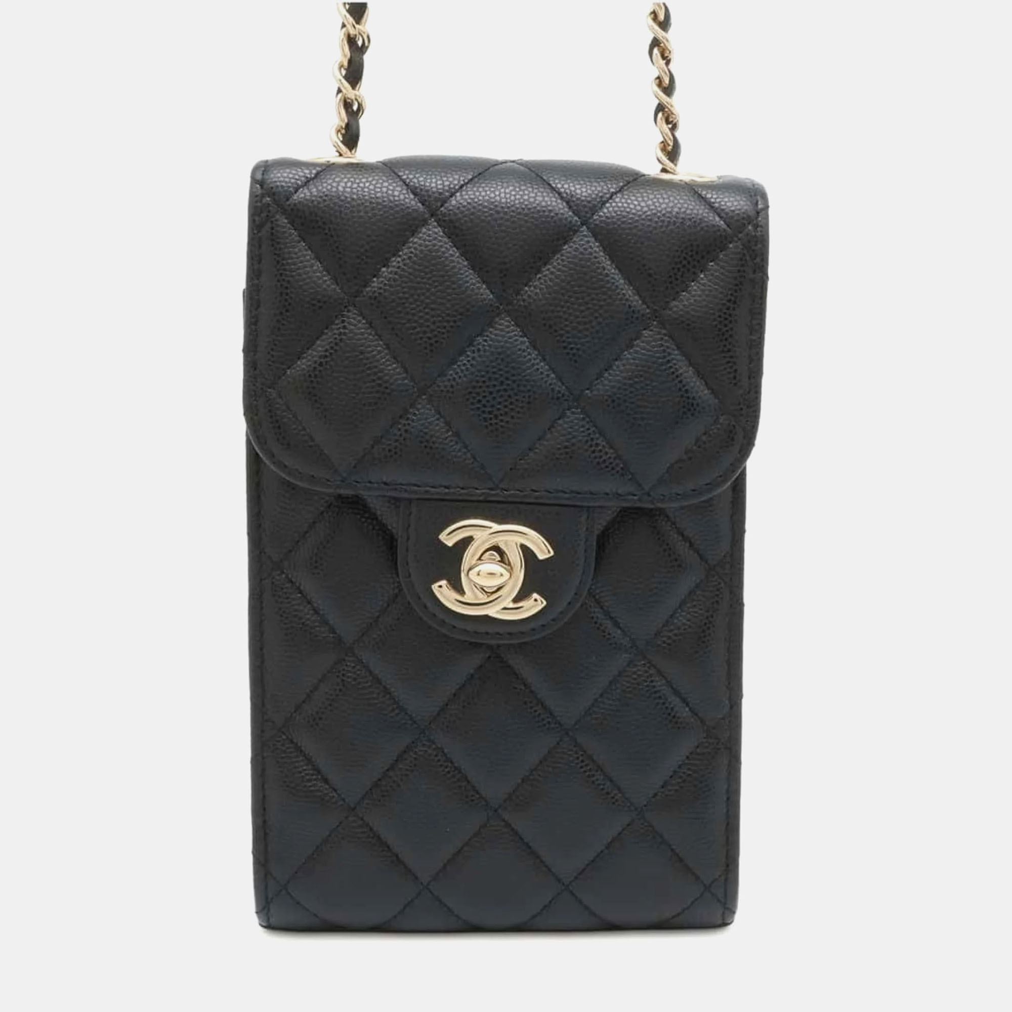 

Chanel Black Matelasse Coco Mark Caviar Skin Chain Pouch Bag