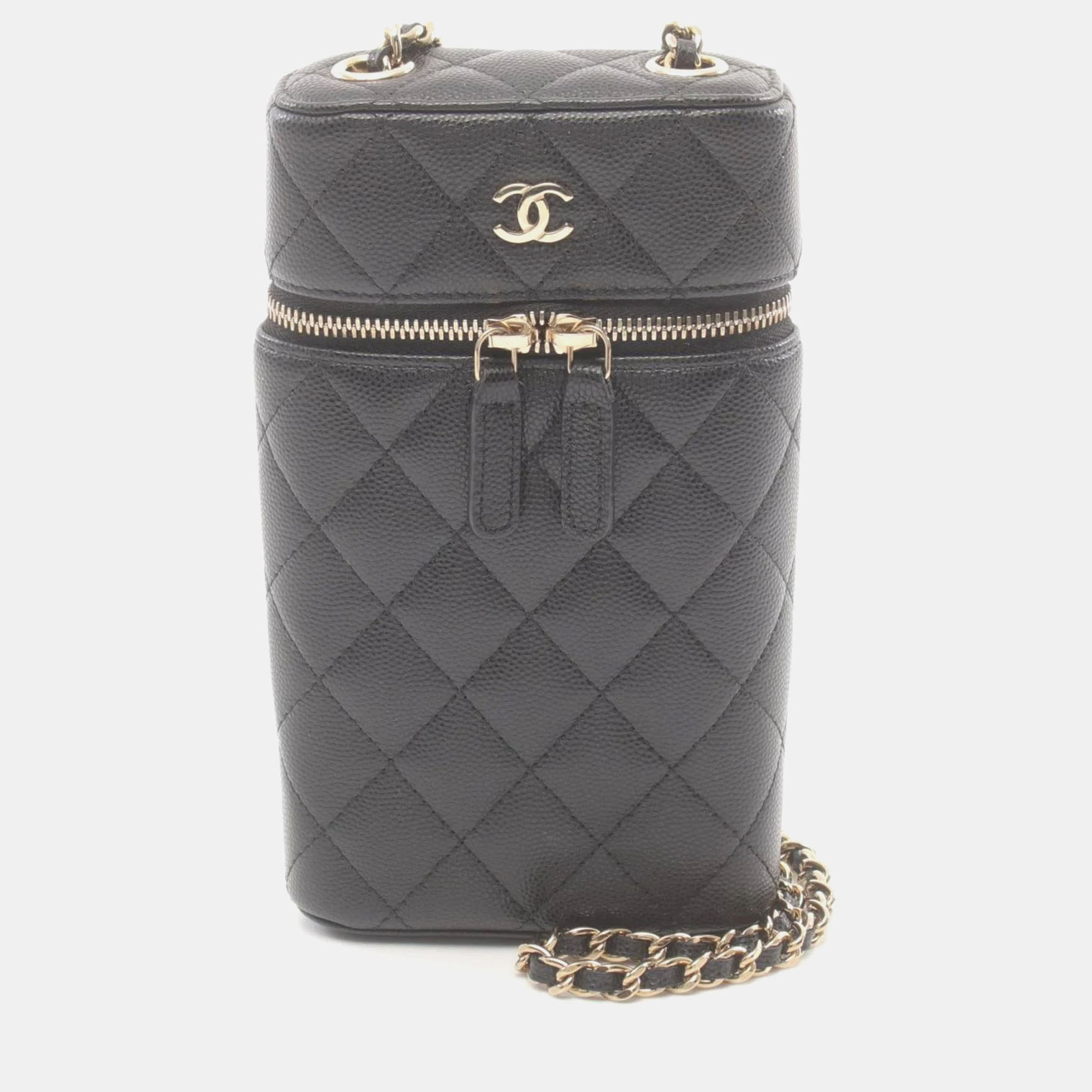 

Chanel Caviar Skin (Grained Calf) Black Matelasse Phone Holder Shoulder Bag