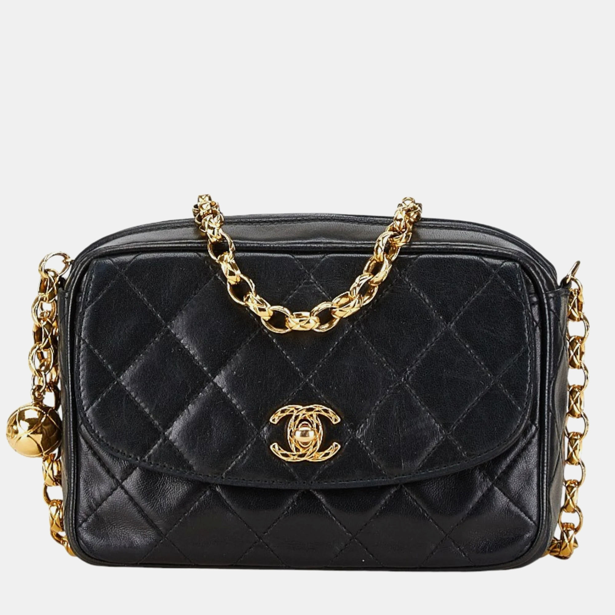 

Chanel Black Lambskin Matelasse Coco Mark Chain Shoulder Bag