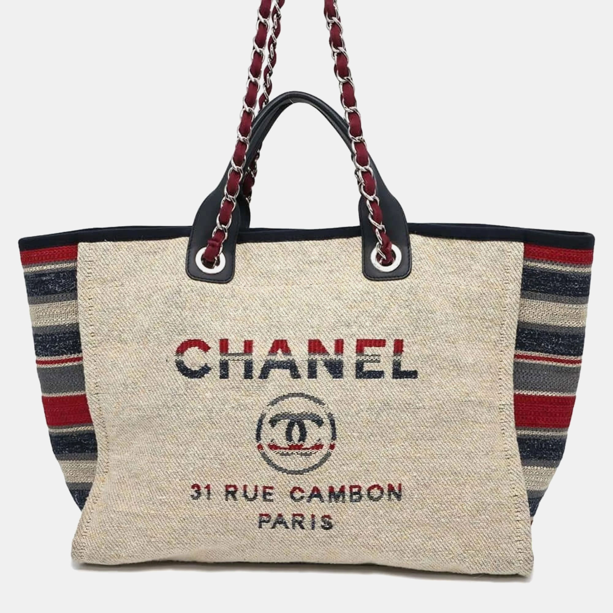 

Chanel Deauville Line Coco Mark Canvas GM Tote Bag, Multicolor