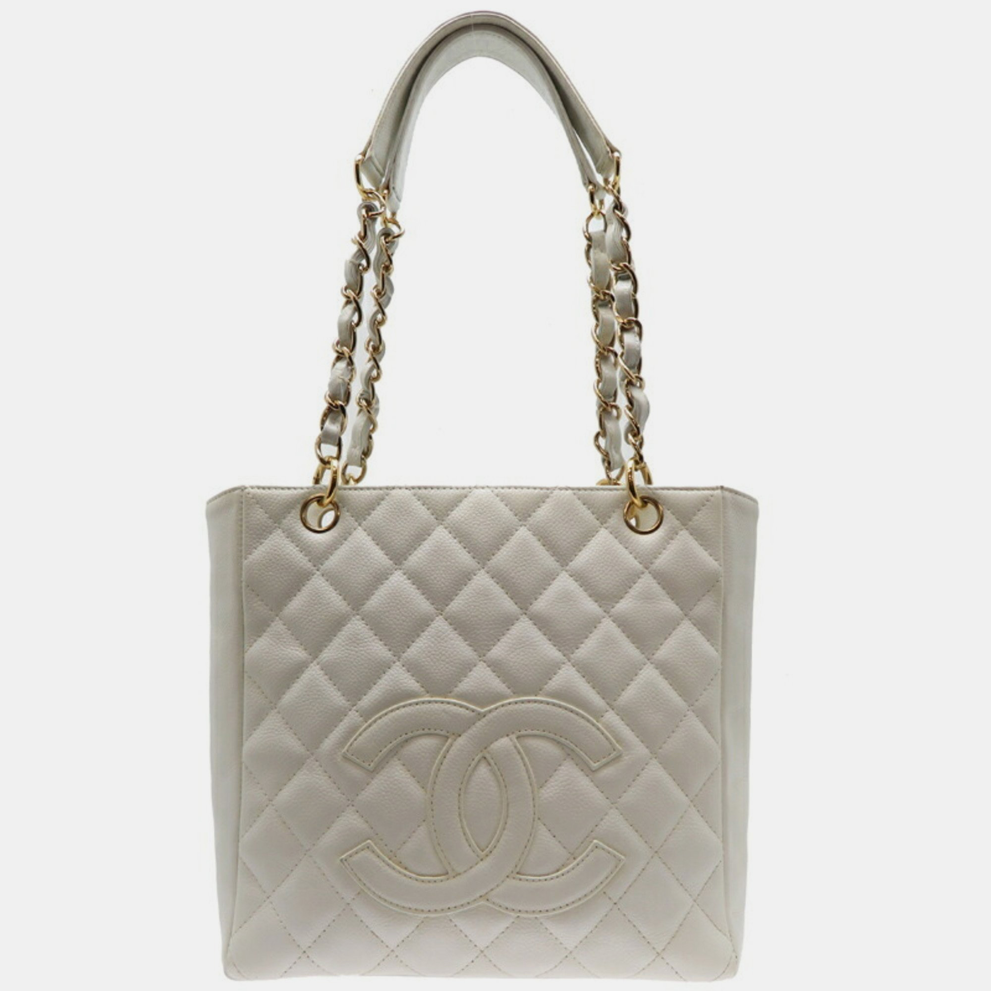 

Chanel Caviar Skin White Seal PST Chain Tote Bag