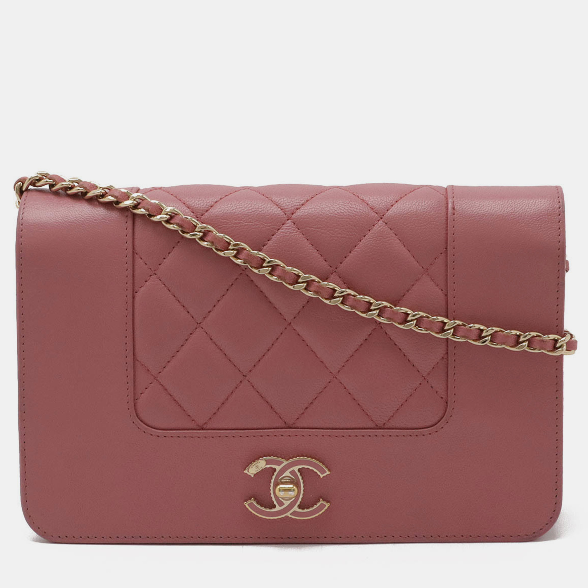 

Chanel Leather Pink Mademoiselle Matelasse Chain Wallet Shoulder Bag