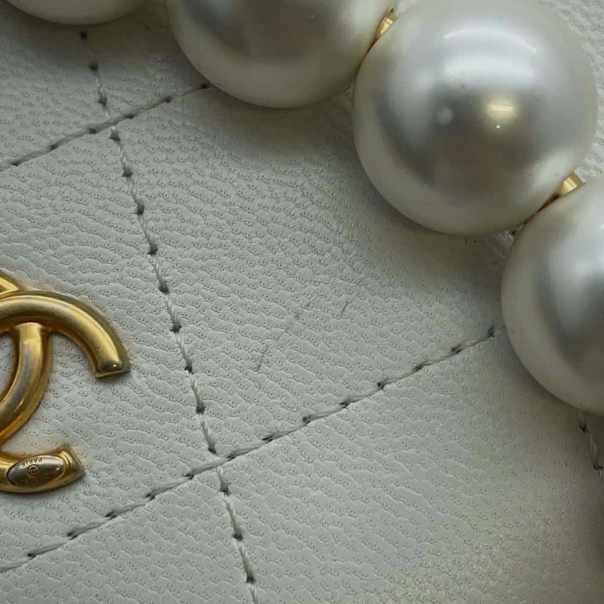 Chanel Lambskin White Coco Mark Matelasse Round Chain Shoulder Bag 