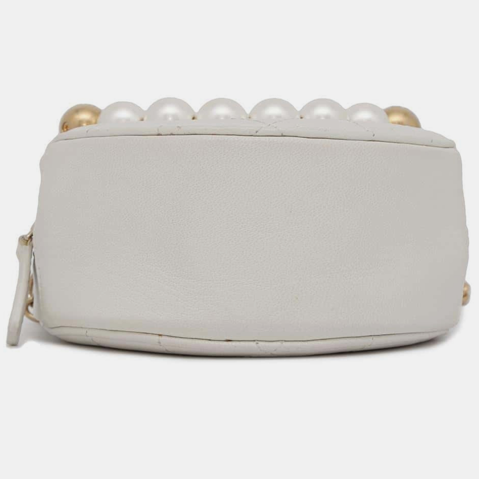Chanel Lambskin White Coco Mark Matelasse Round Chain Shoulder Bag 